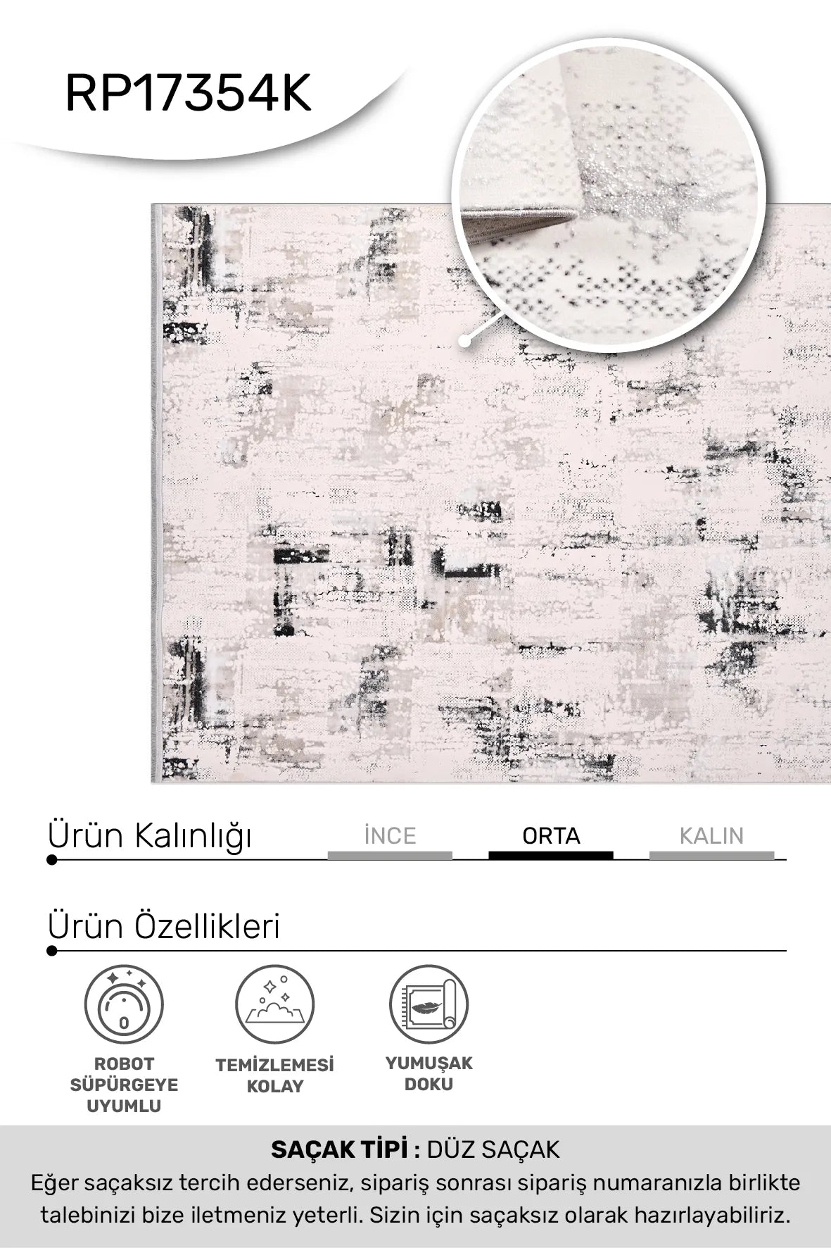 Krem gri SAPPHİRE salon halısı - hav yüksekliği detayı