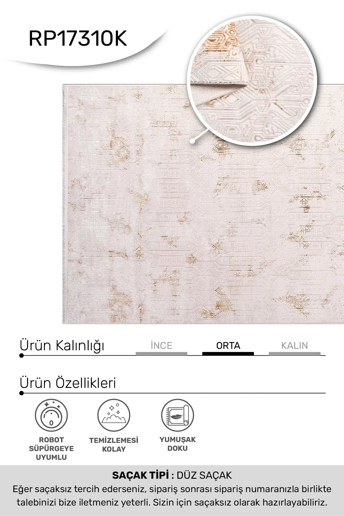Krem kahve SAPPHİRE salon halısı - hav yüksekliği detayı