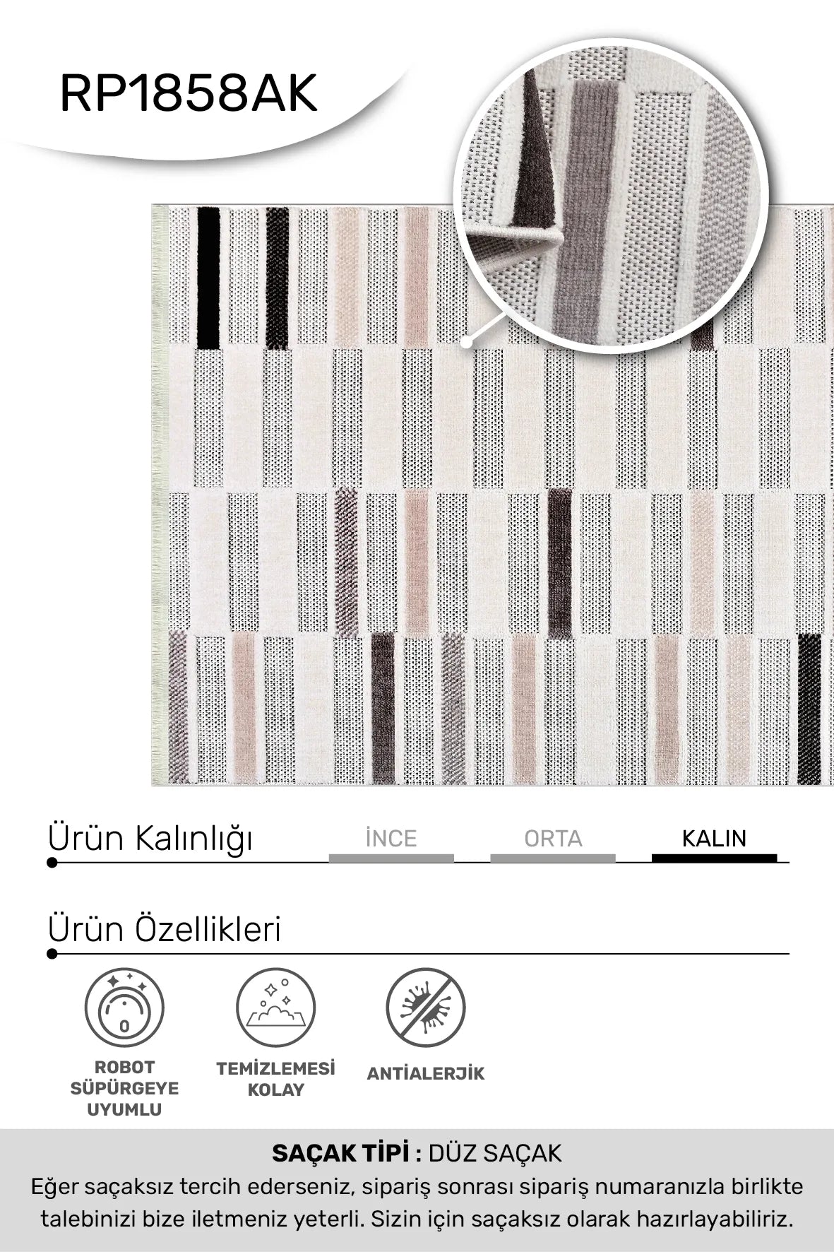 Krem gri kahve RİKO salon halısı - hav yüksekliği detayı