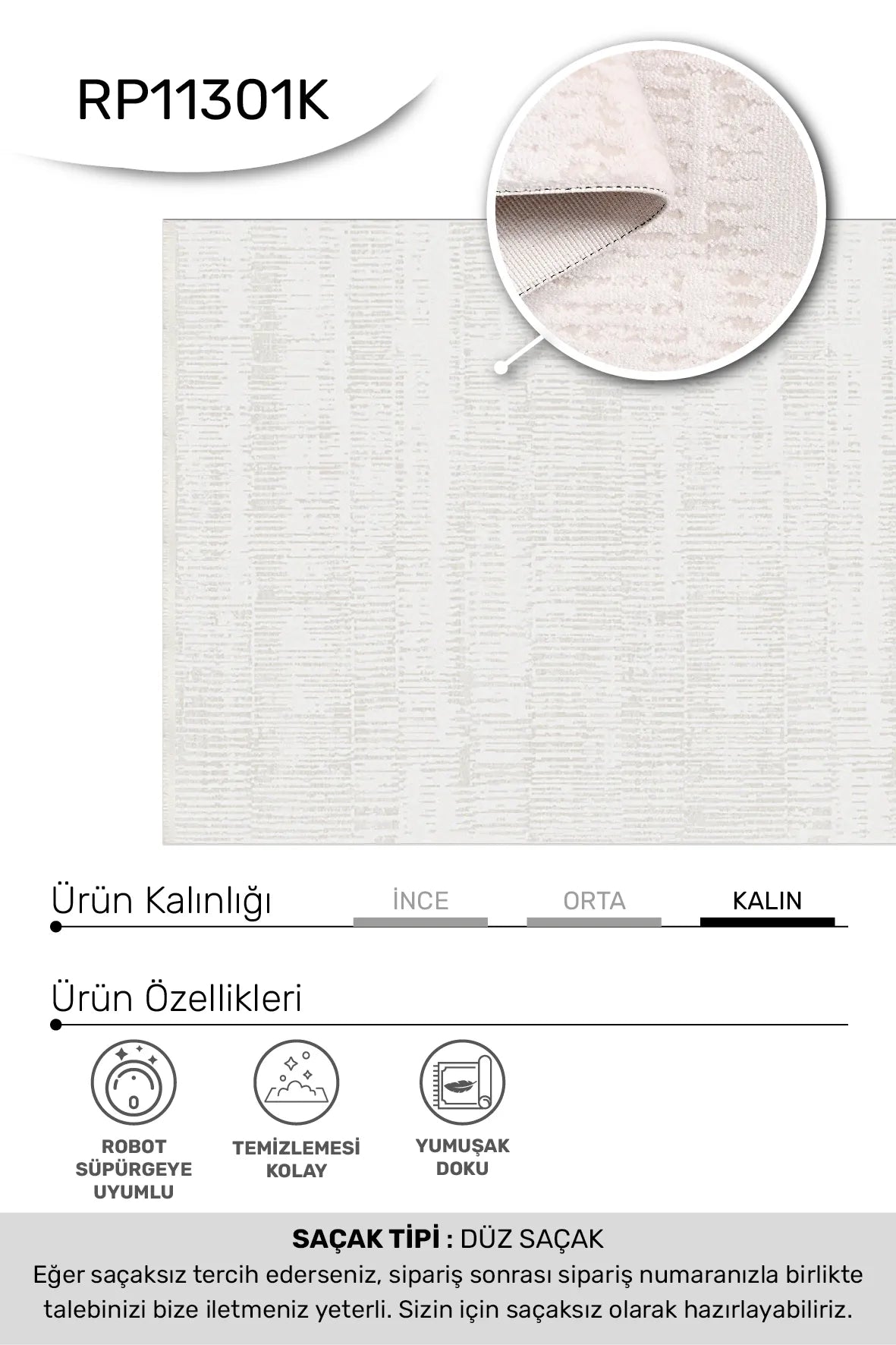 Krem vizon FİLORA salon halısı - hav yüksekliği detayı