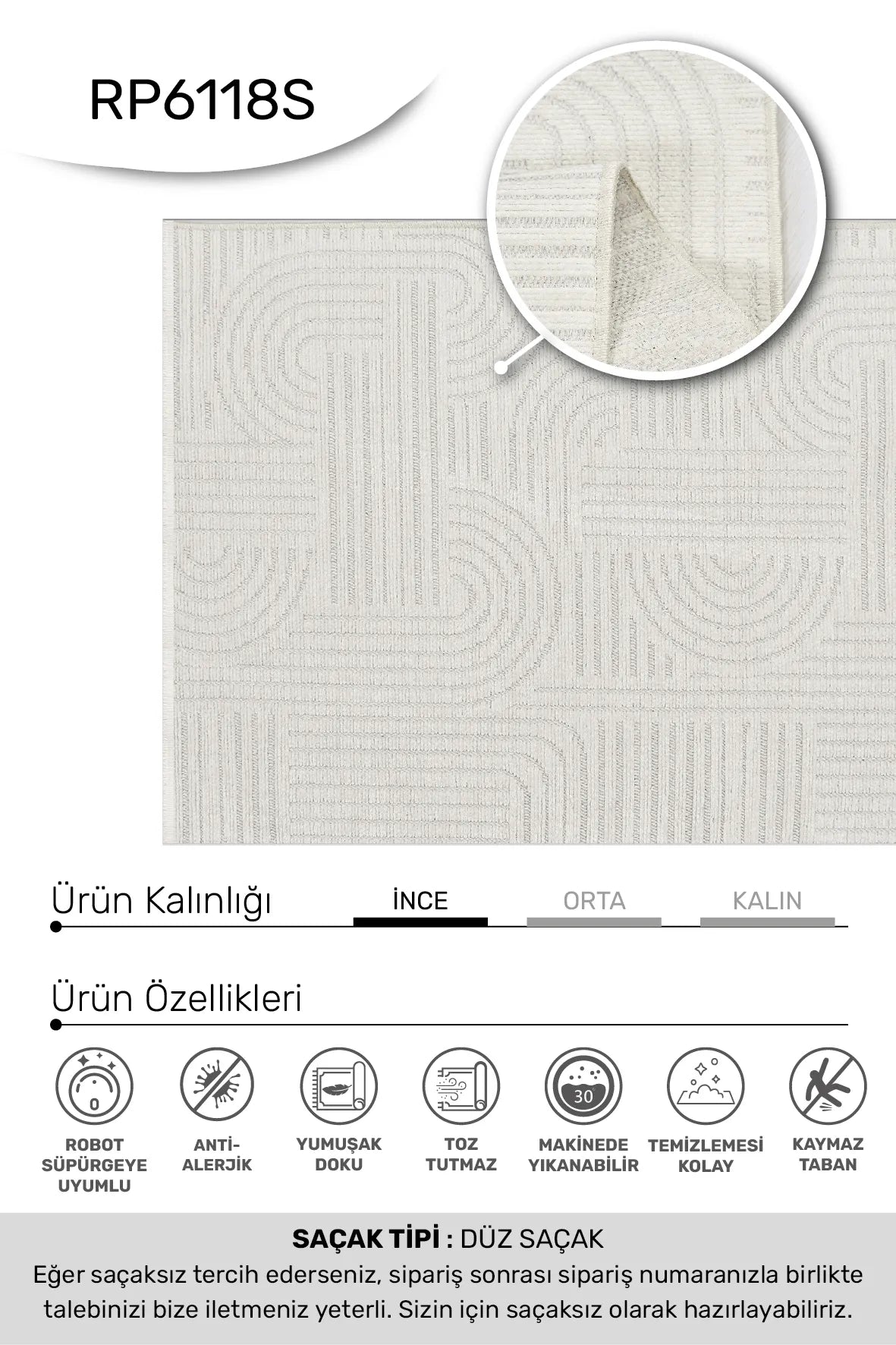 Beyaz RİNA oturma odası halısı - renk detayı
