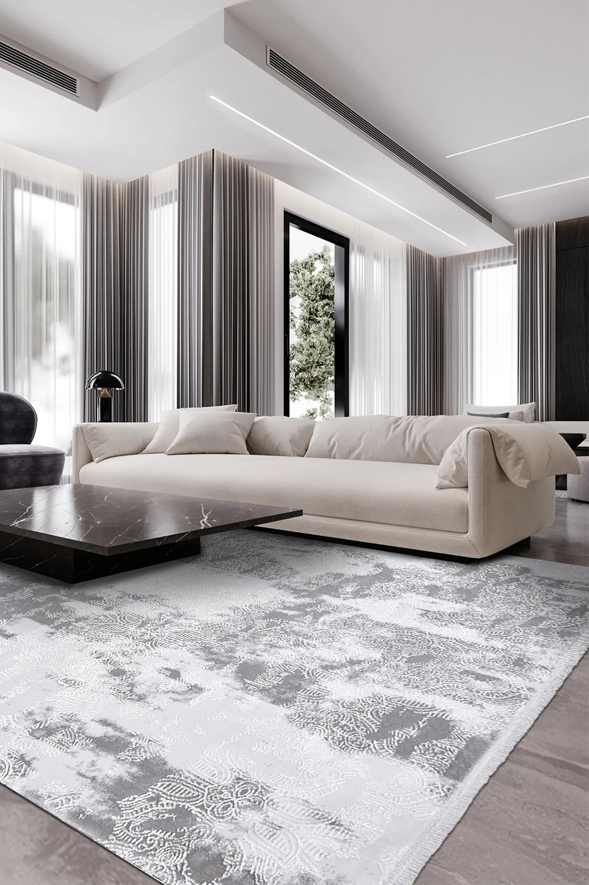 Gri beyaz BLOOM salon halısı