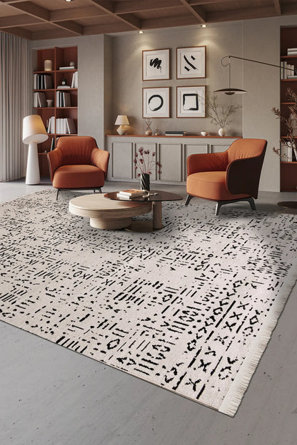 Bej siyah LUXİA oturma odası halısı