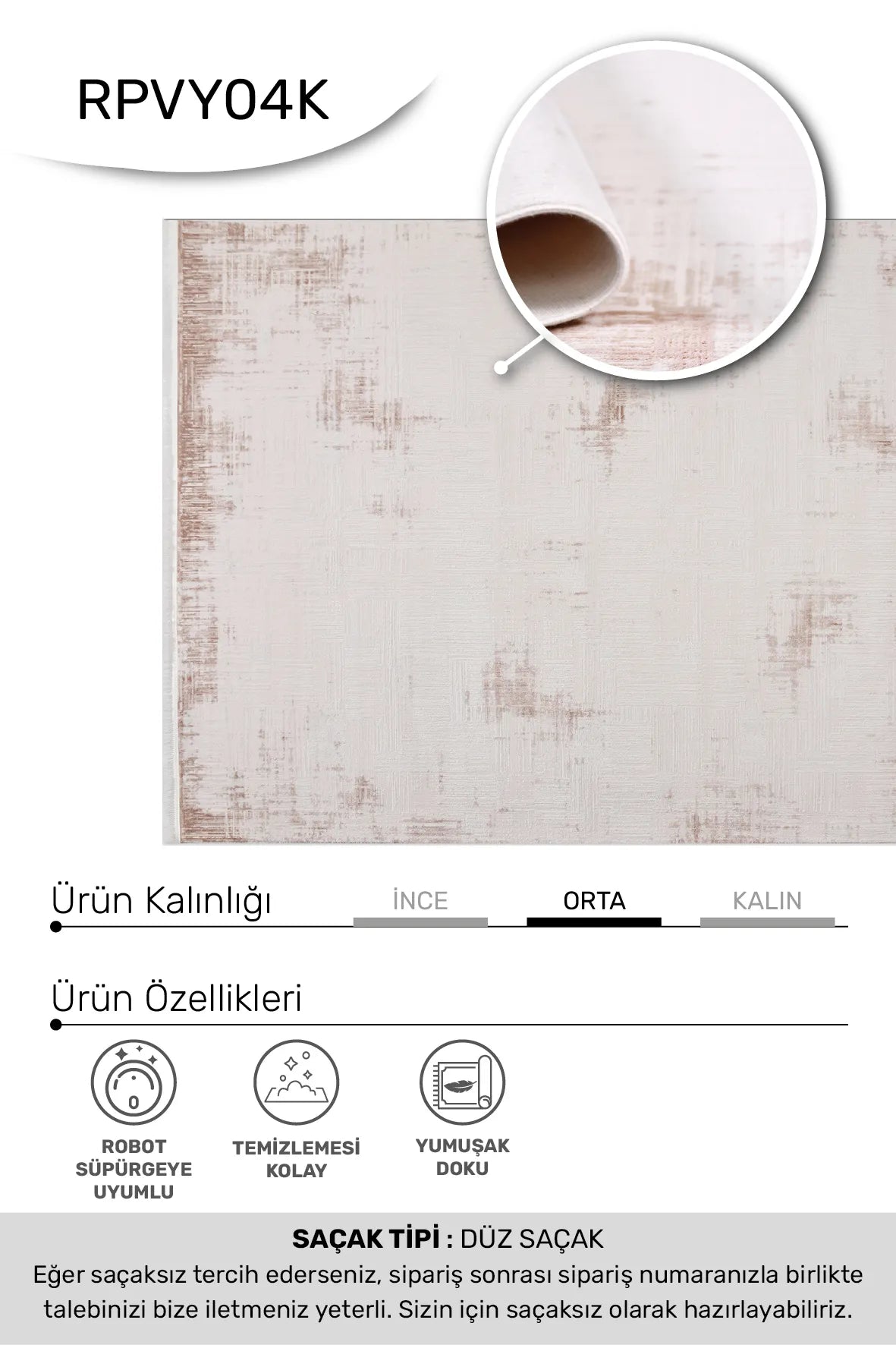 Vizon krem VİANORA salon halısı - hav yüksekliği detayı