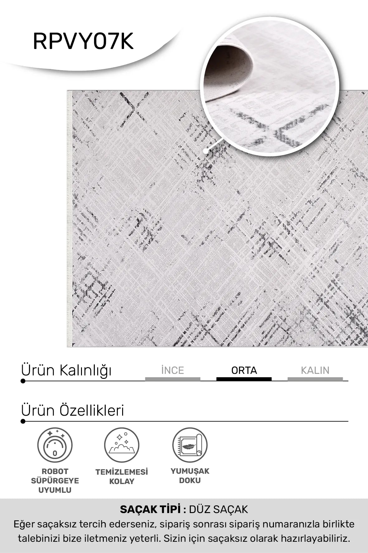 Bej gri VİANORA salon halısı - hav yüksekliği detayı
