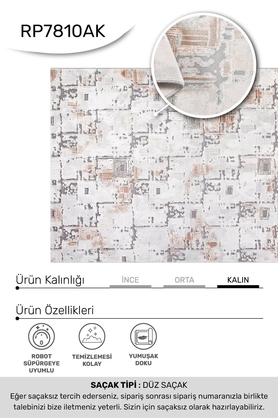 Krem kahve VALORİA salon halısı - hav yüksekliği detayı