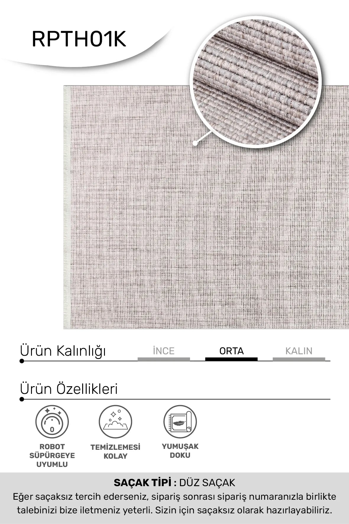 Vizon bej TUNA oturma odası halısı - hav yüksekliği detayı