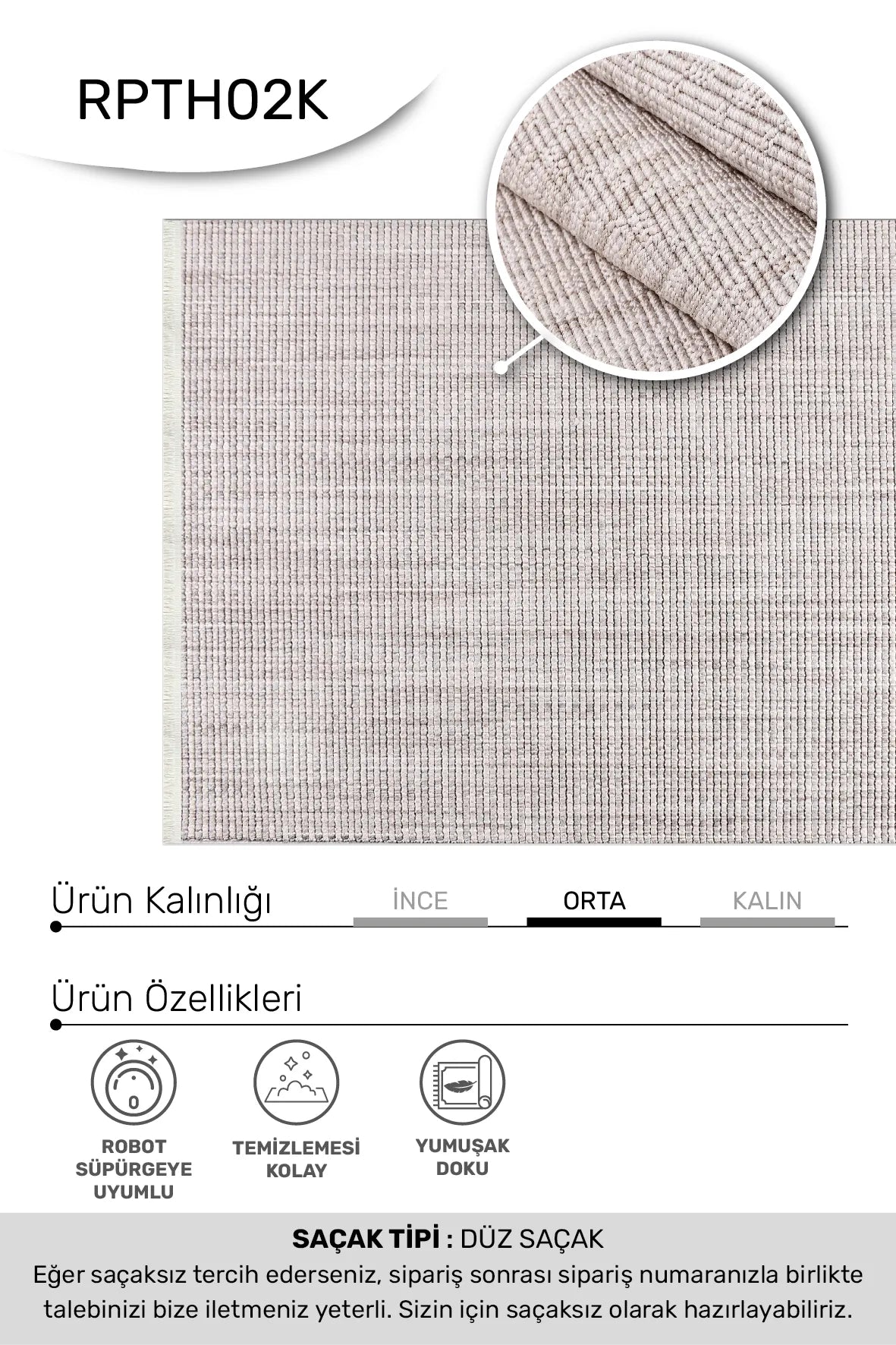Vizon TUNA oturma odası halısı - hav yüksekliği detayı