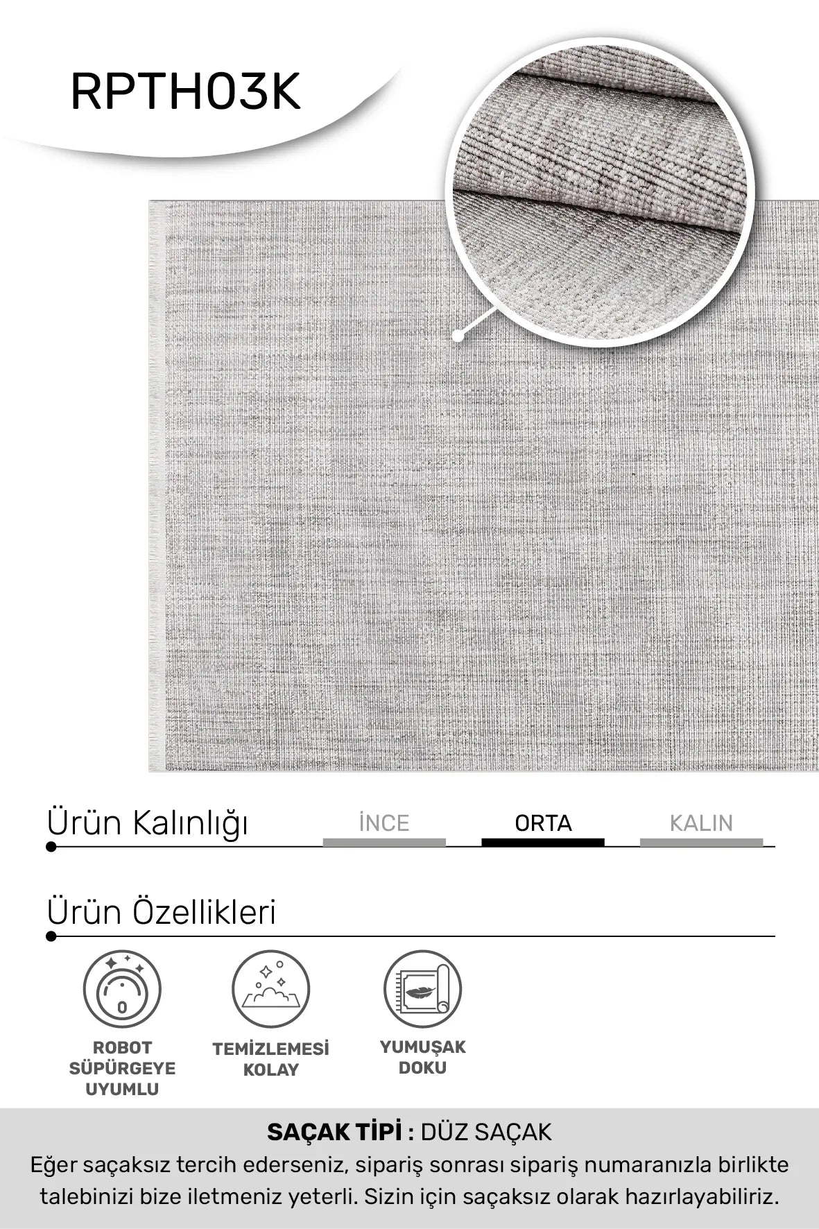 Bej TUNA oturma odası halısı - hav yüksekliği detayı