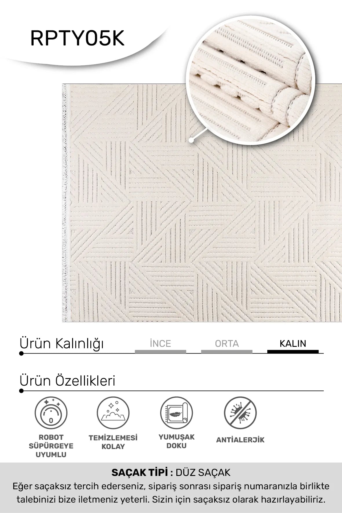 Krem TİGANA salon halısı - hav yüksekliği detayı