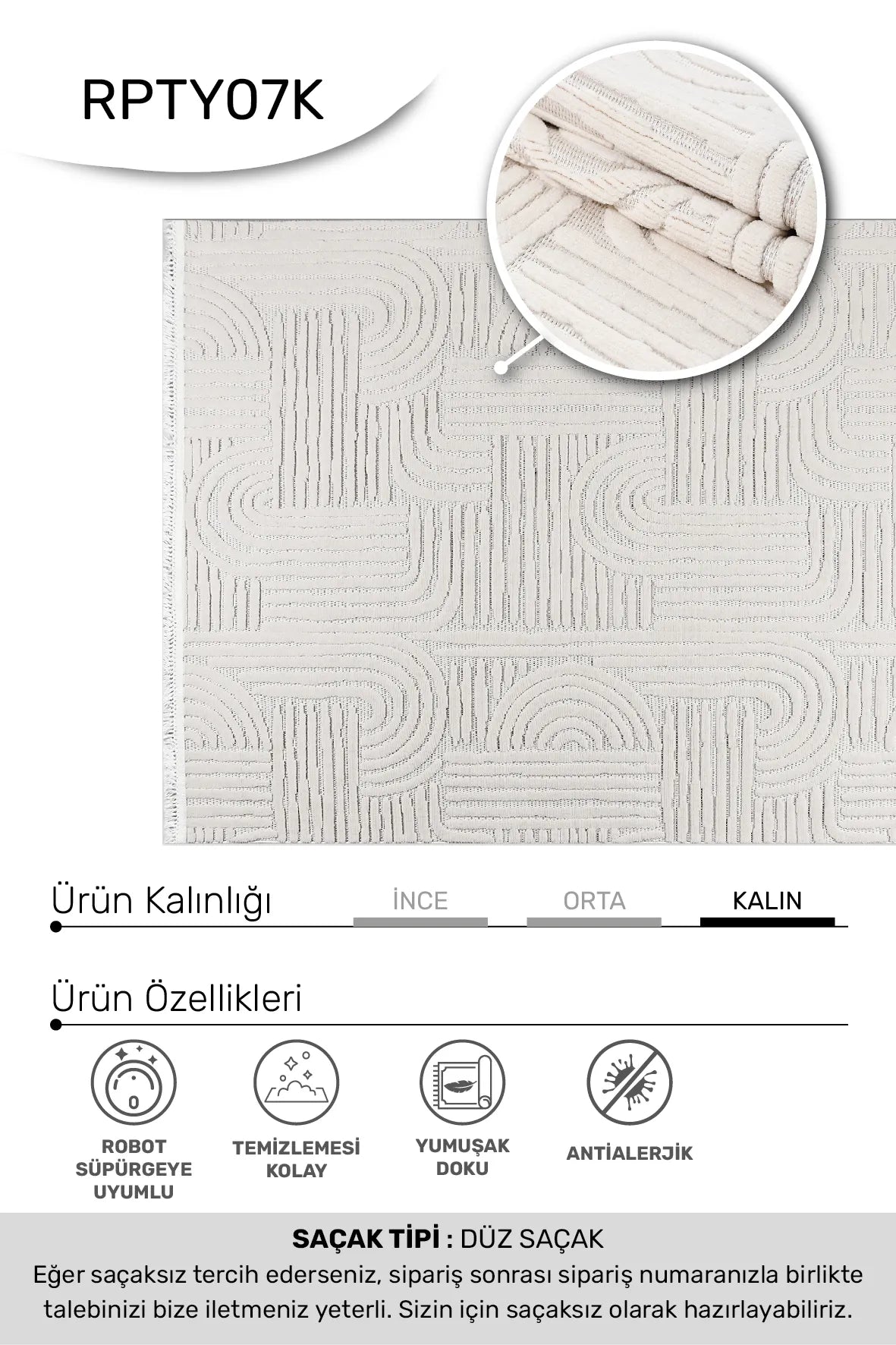 Krem TİGANA salon halısı - hav yüksekliği detayı