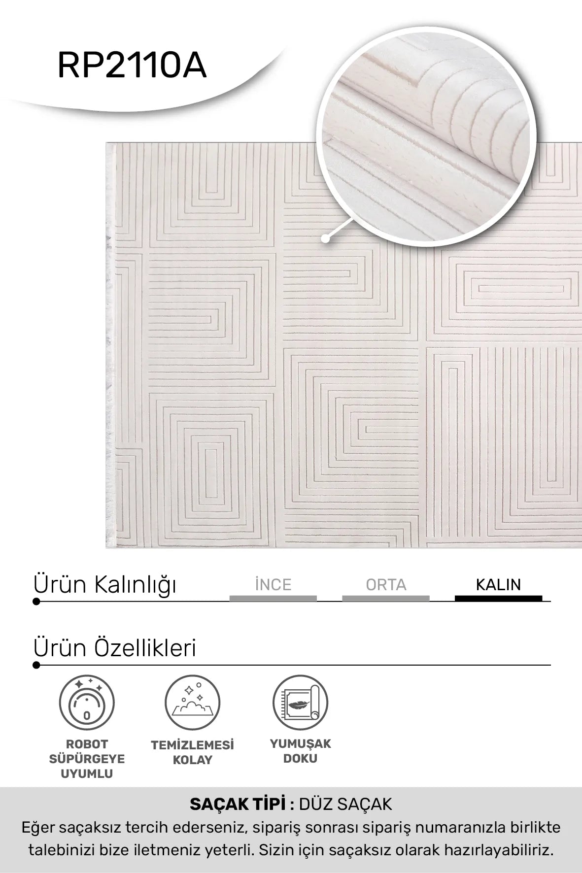 Krem MACCA salon halısı - hav yüksekliği detayı