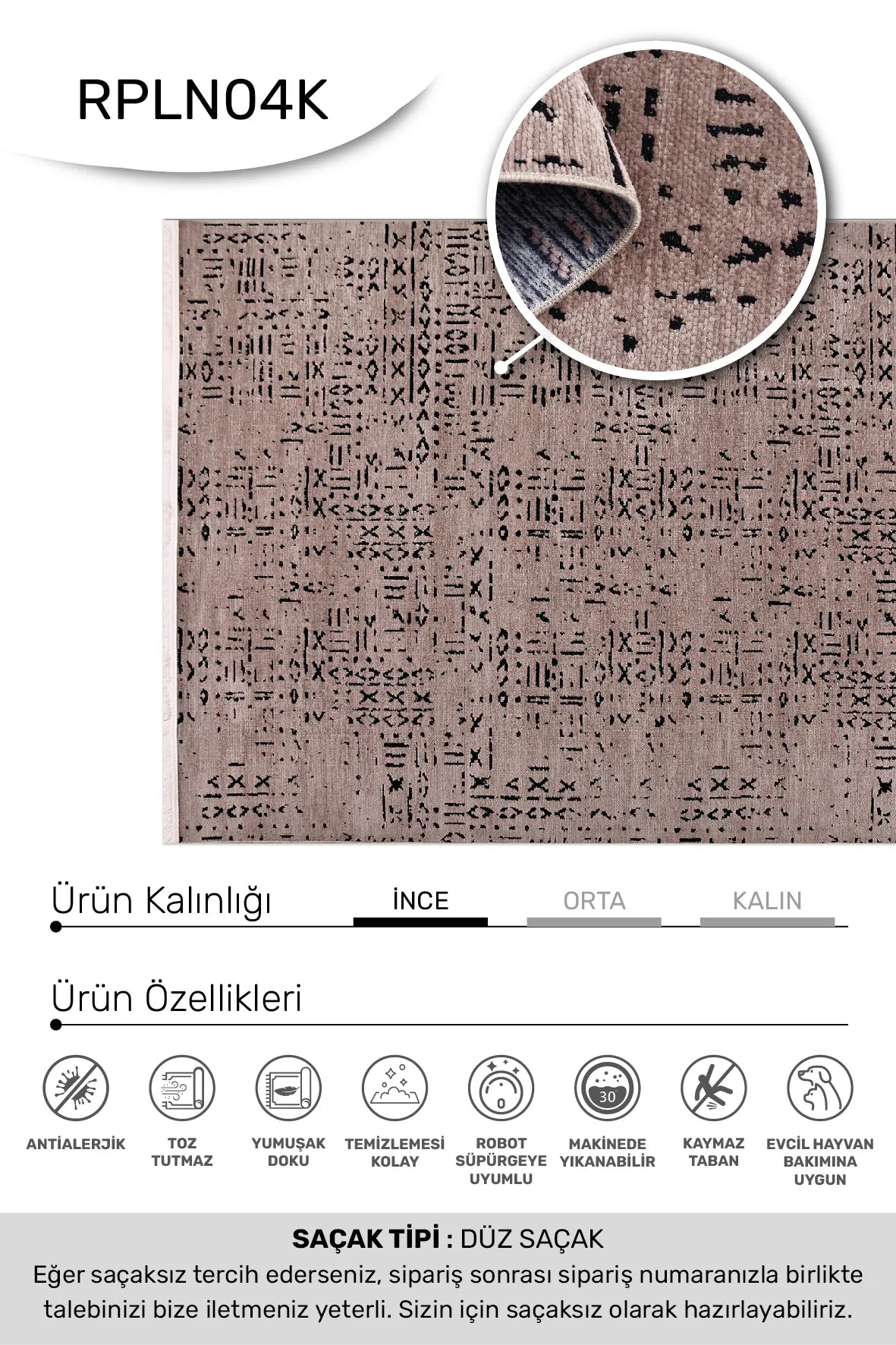 Kahve siyah LUXİA oturma odası halısı - hav yüksekliği detayı