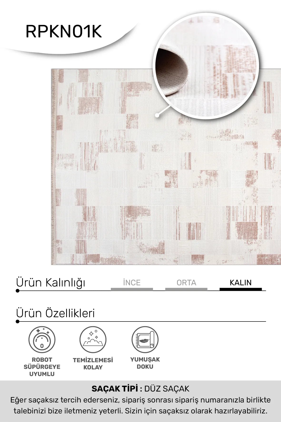 Krem kahve KİSRA salon halısı - hav yüksekliği detayı