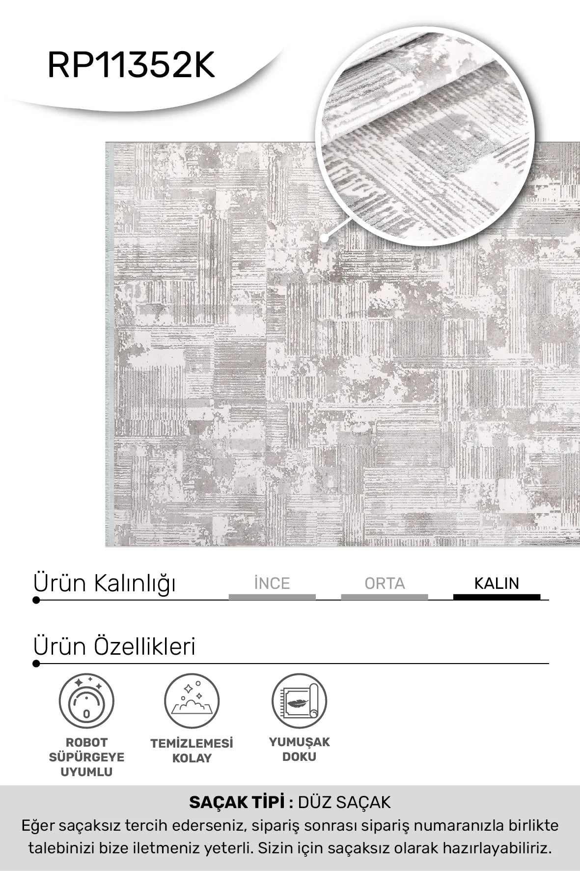 Gri krem FİLORA salon halısı - hav yüksekliği detayı