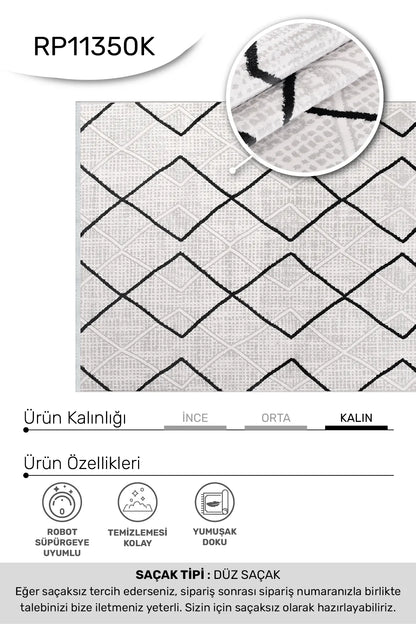 Krem vizon siyah FİLORA salon halısı - hav yüksekliği detayı