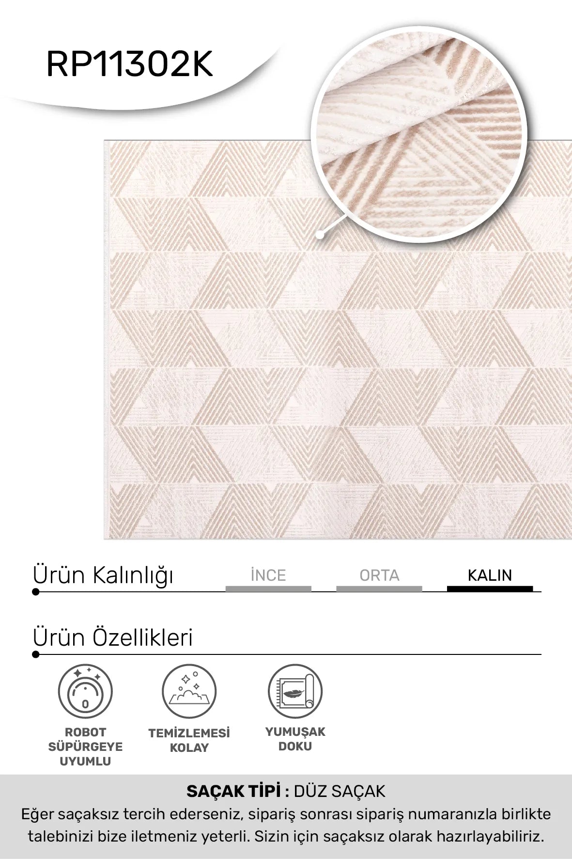 Kahve FİLORA salon halısı - hav yüksekliği detayı
