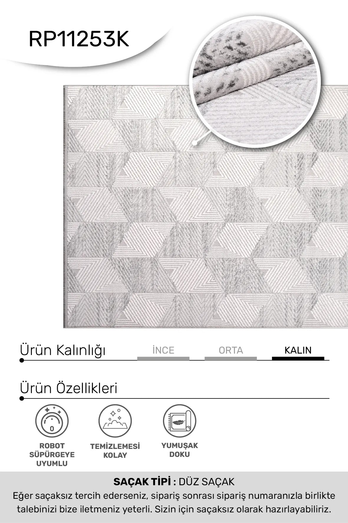 Gri vizon FİLORA salon halısı - hav yüksekliği detayı