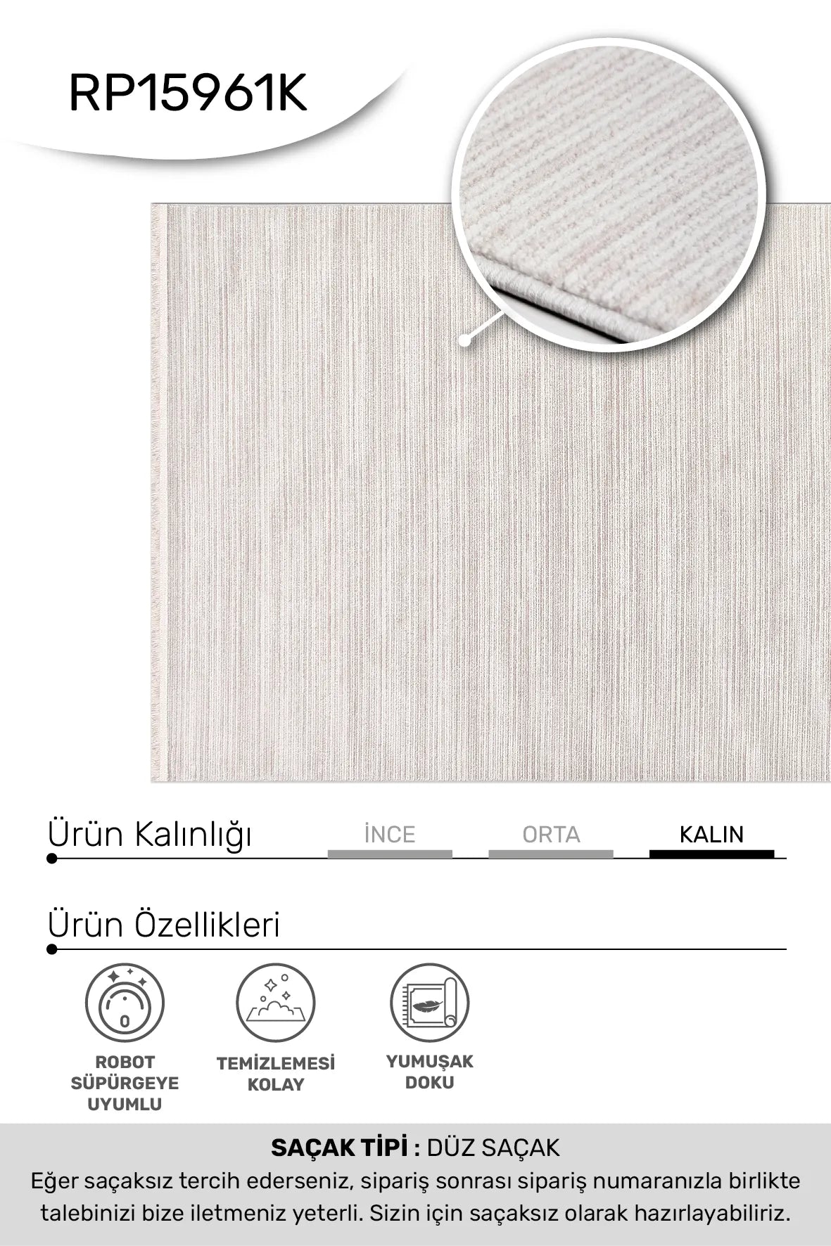 Krem vizon ARSİNA salon halısı - hav yüksekliği detayı