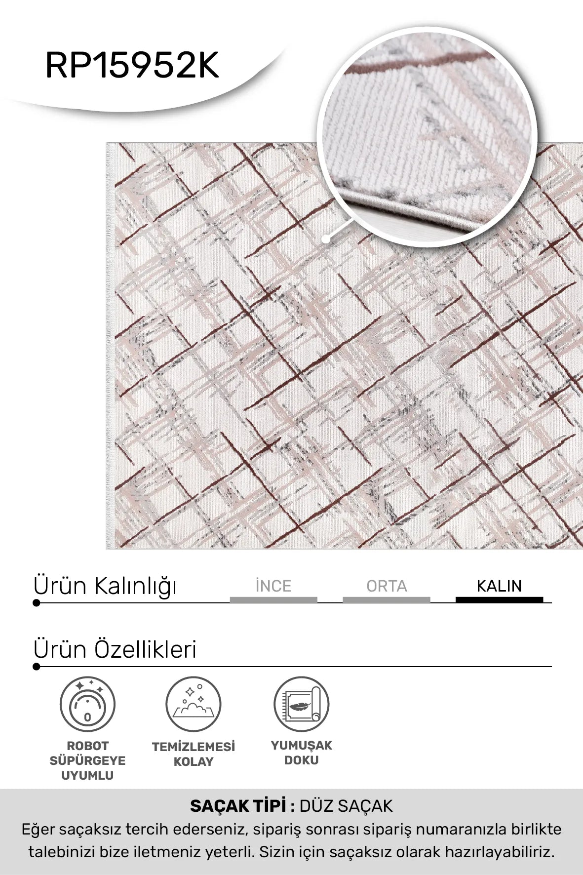 Krem gri kahve ARSİNA salon halısı - hav yüksekliği detayı
