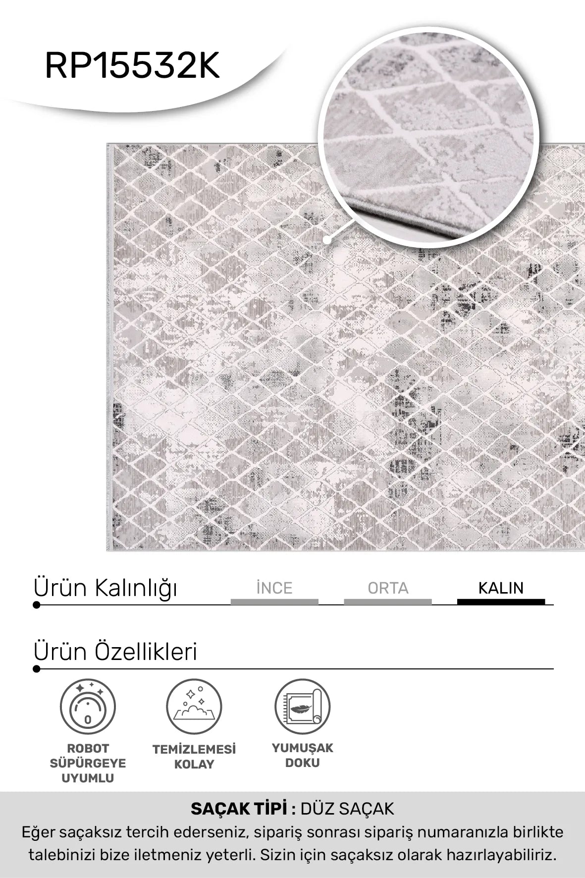 Krem gri ARSİNA salon halısı - hav yüksekliği detayı