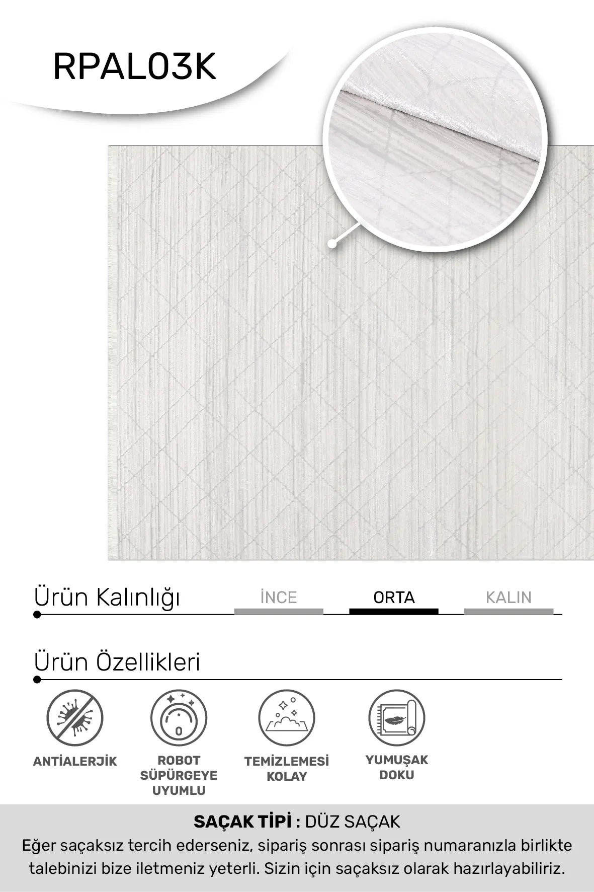 Krem vizon ARYA salon halısı - hav yüksekliği detayı