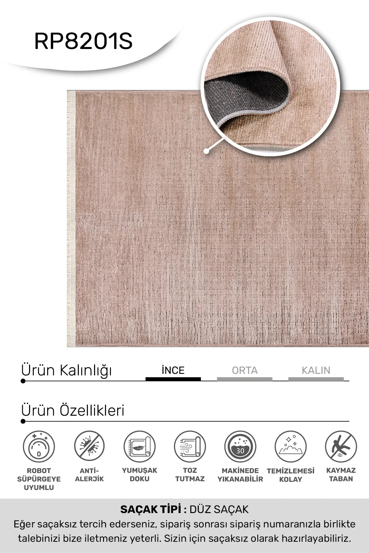 Bej HANZADE oturma odası halısı - hav yüksekliği detayı