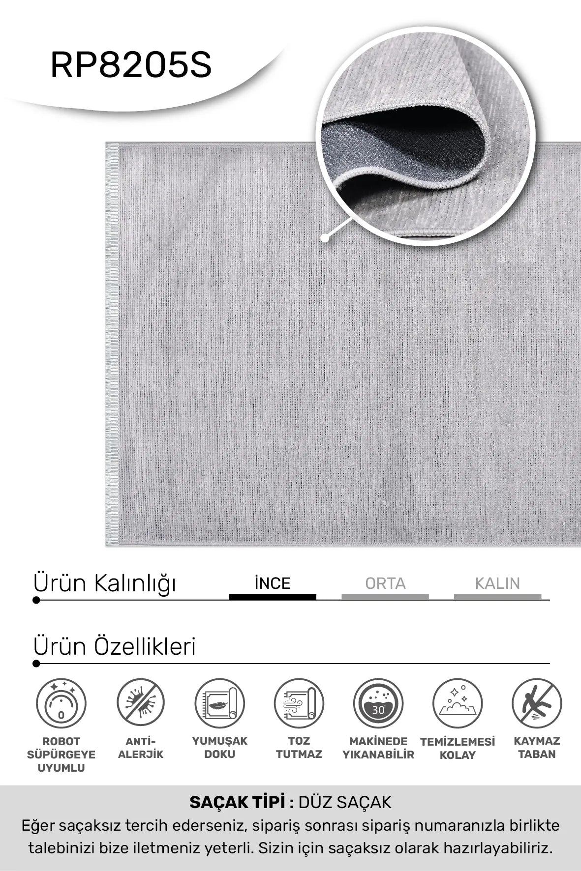 Gri HANZADE oturma odası halısı - hav yüksekliği detayı
