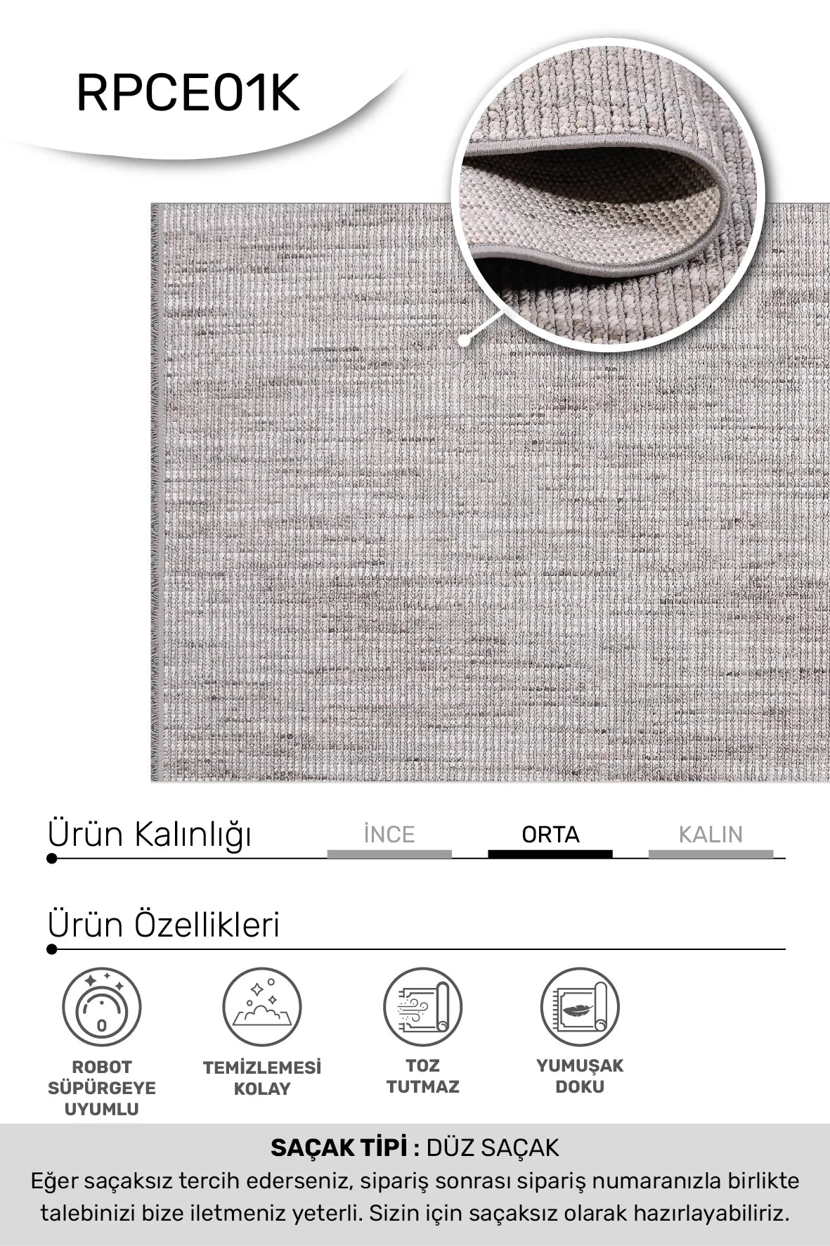 Gri vizon FUNDA oturma odası halısı - farklı açıdan görünüm