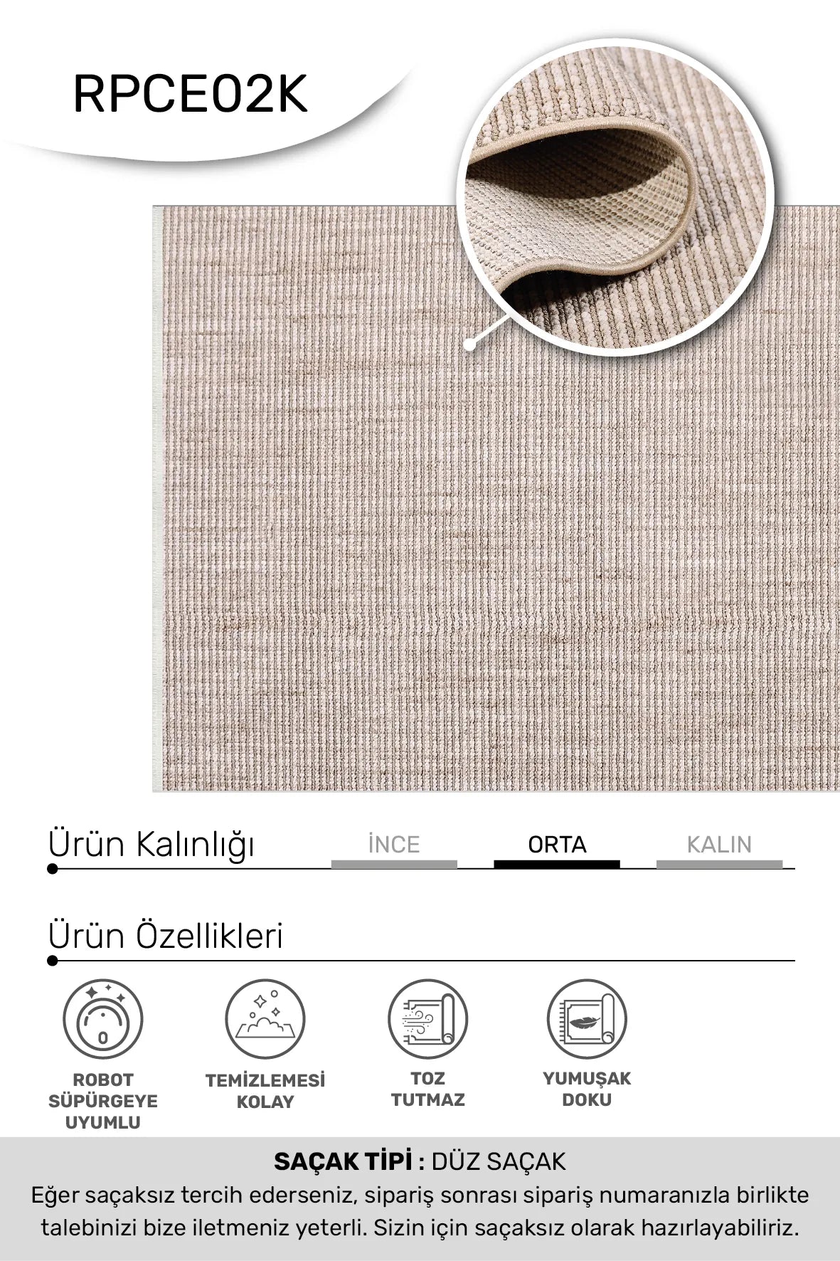 FUNDA oturma odası halısı - hav yüksekliği detayı
