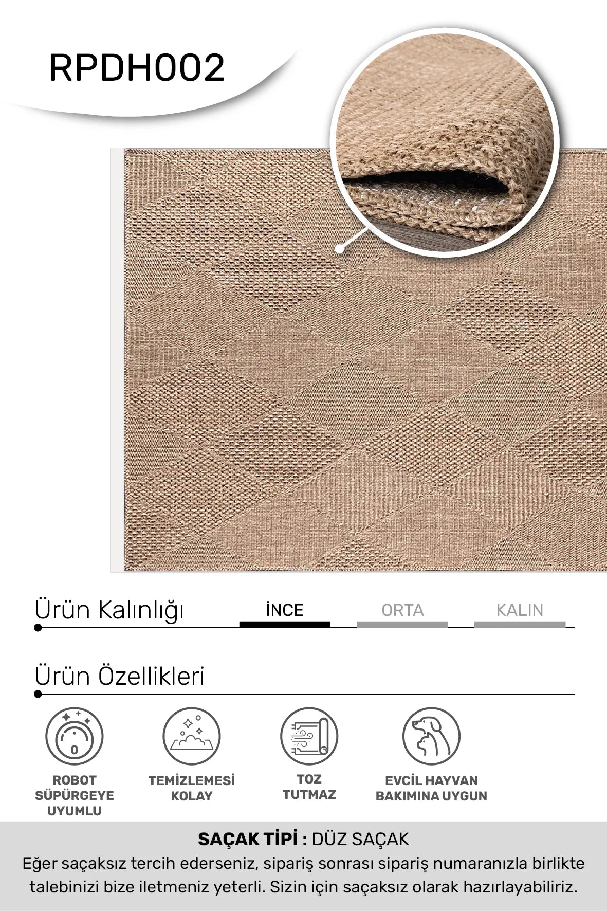DAFNE mutfak halısı - kenar ve saçak detayı