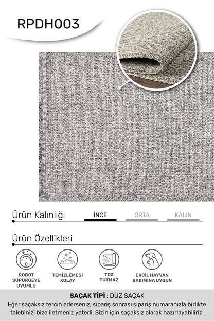 Gri DAFNE mutfak halısı - kenar ve saçak detayı