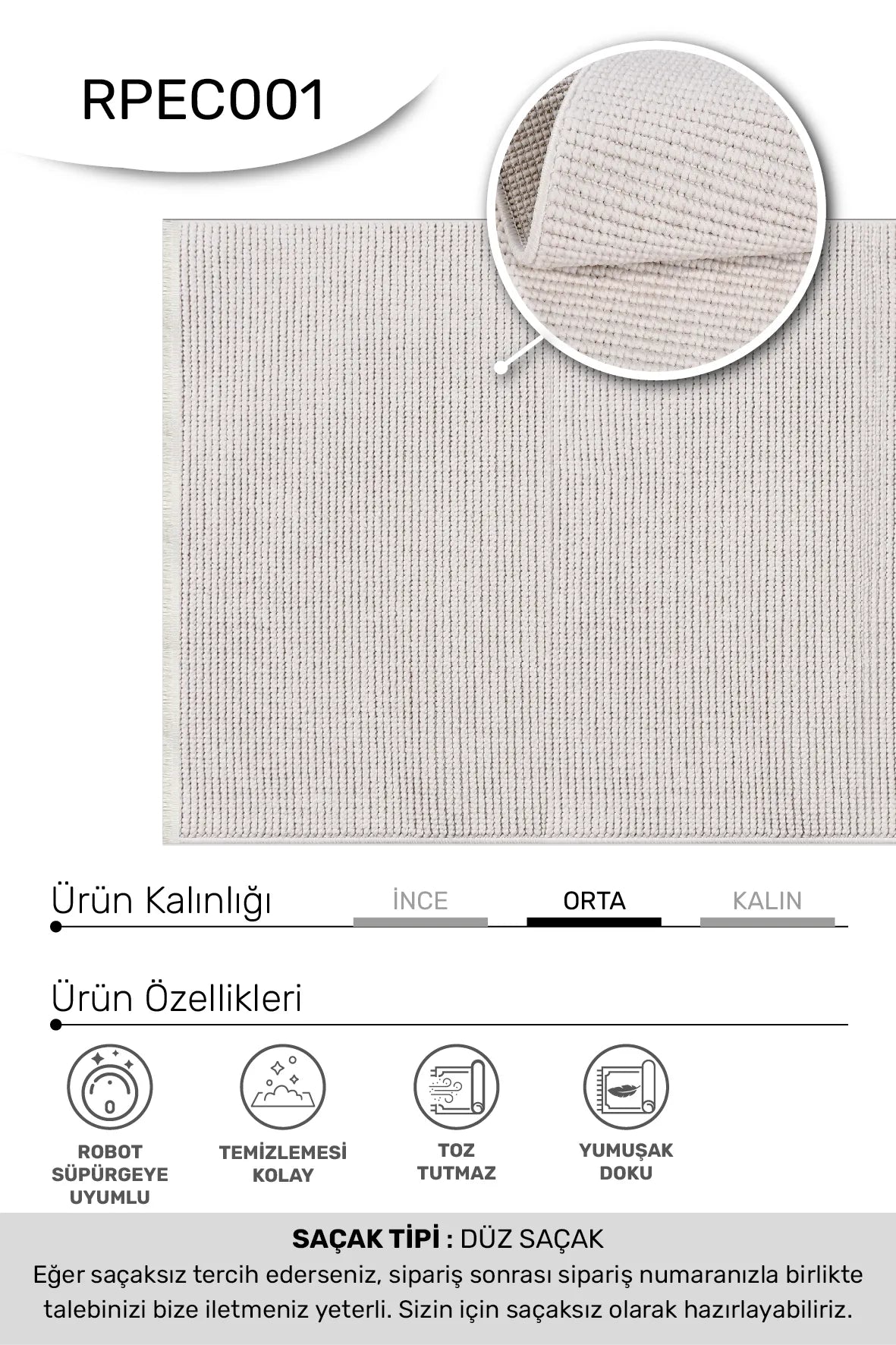 Beyaz EKOL oturma odası halısı - farklı açıdan görünüm