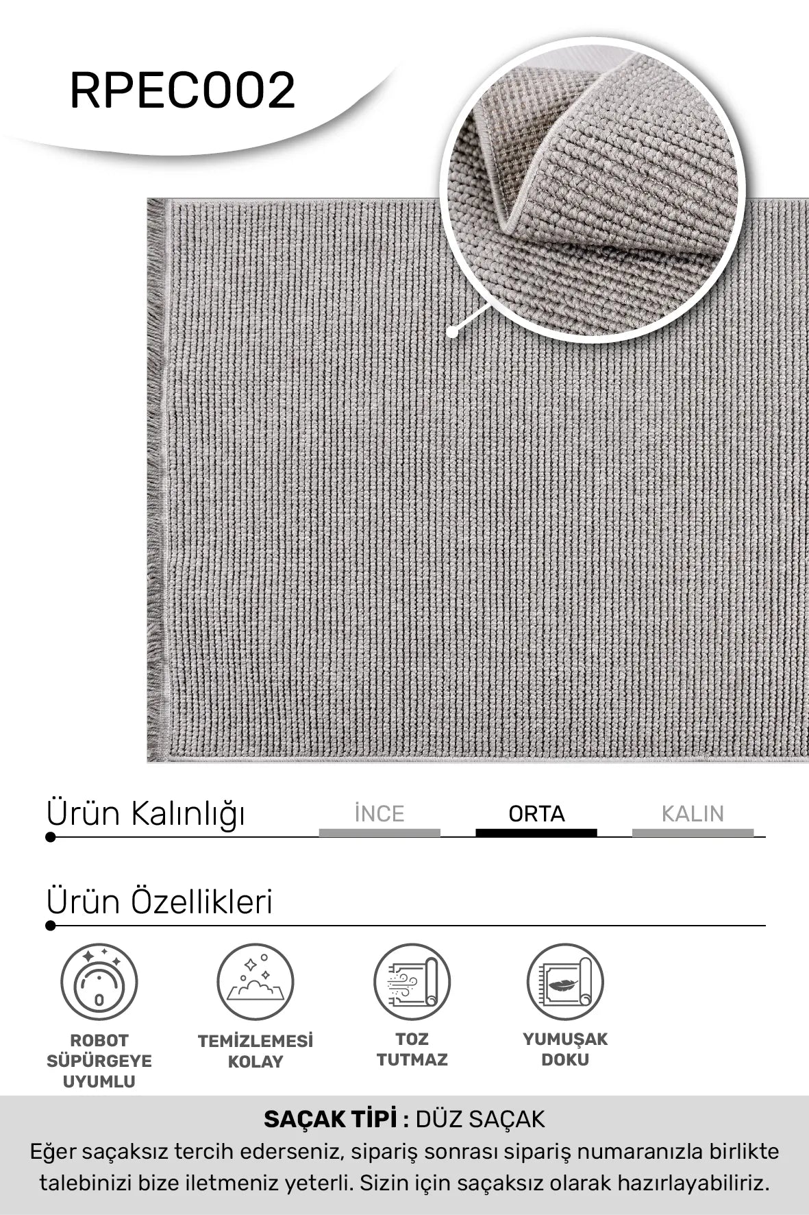 Gri EKOL oturma odası halısı - farklı açıdan görünüm