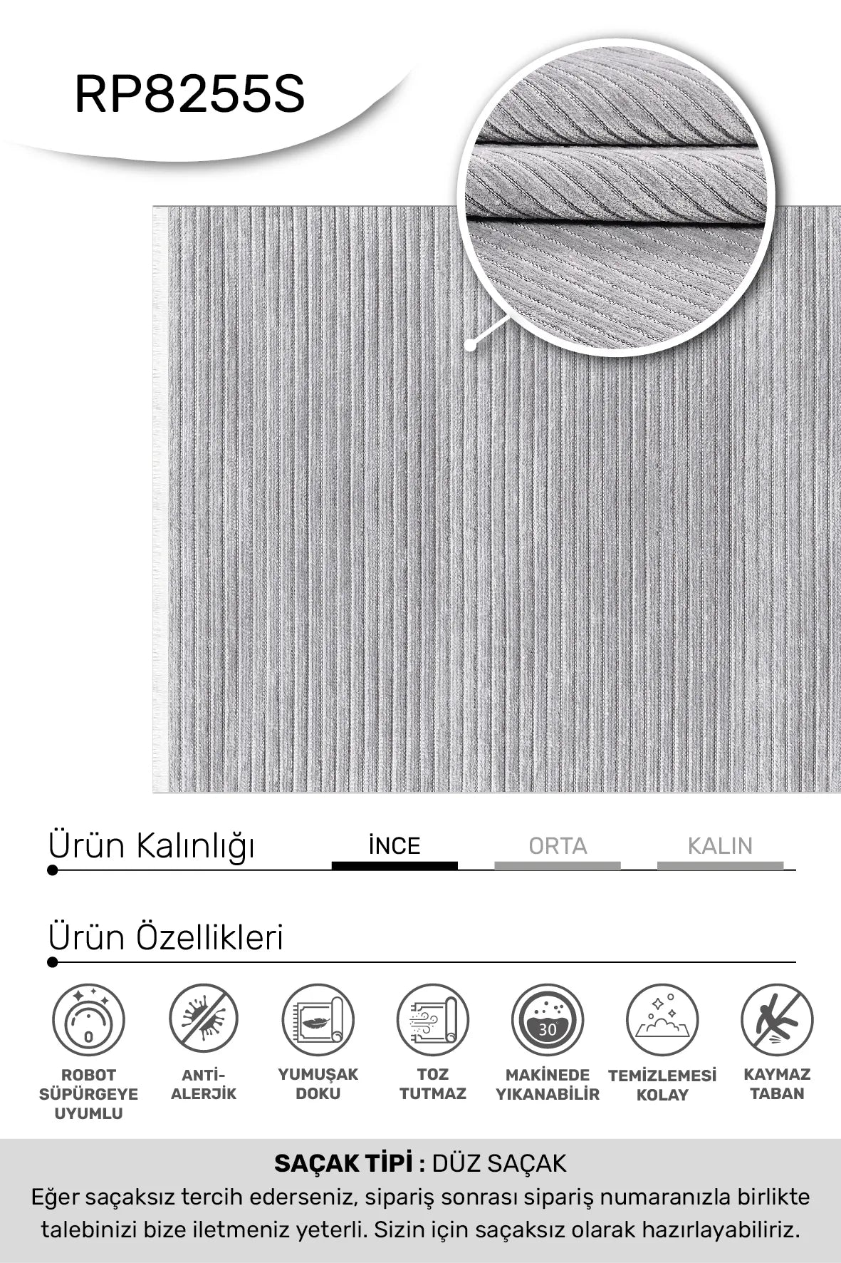 Gri AYLA oturma odası halısı - hav yüksekliği detayı