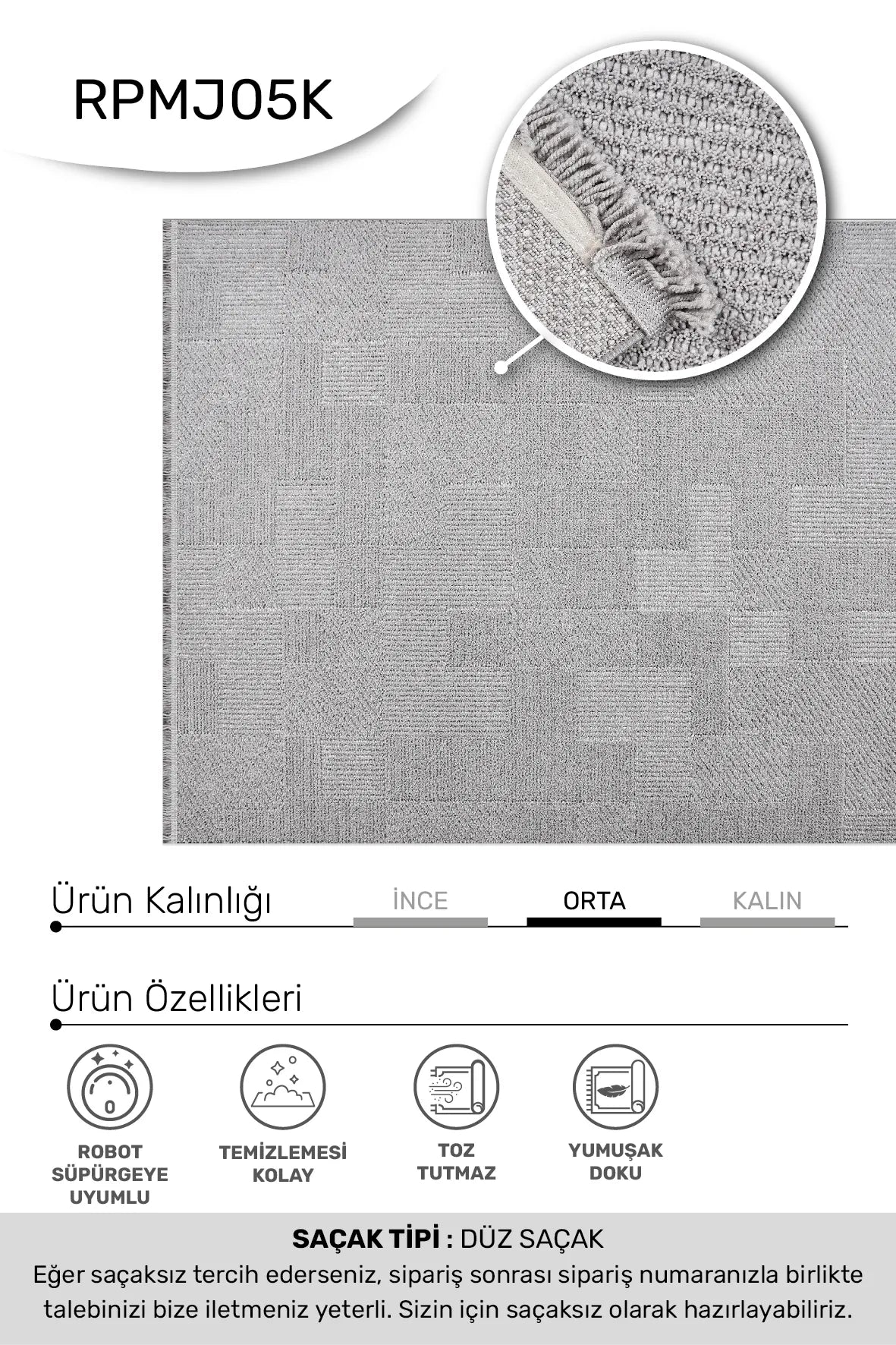 Gri MARGİN oturma odası halısı
