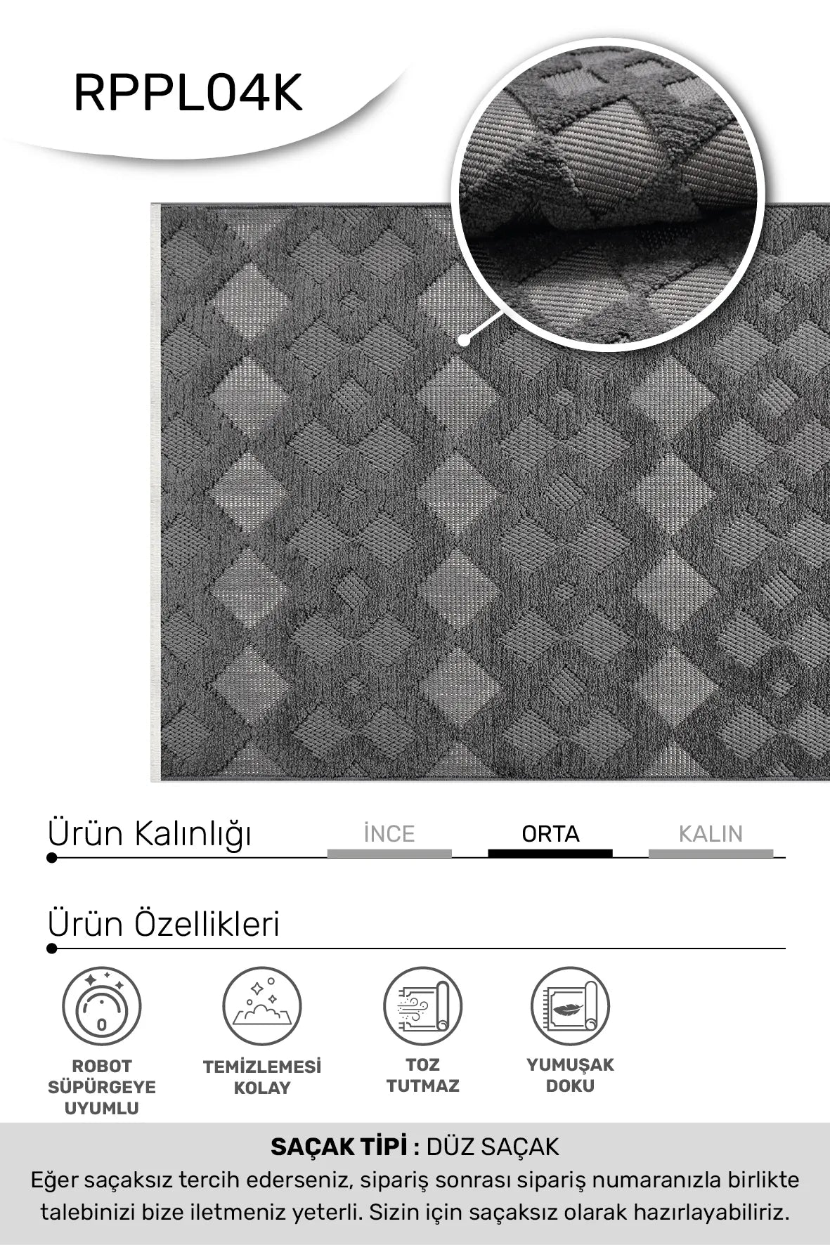 Antrasit MASAL oturma odası halısı