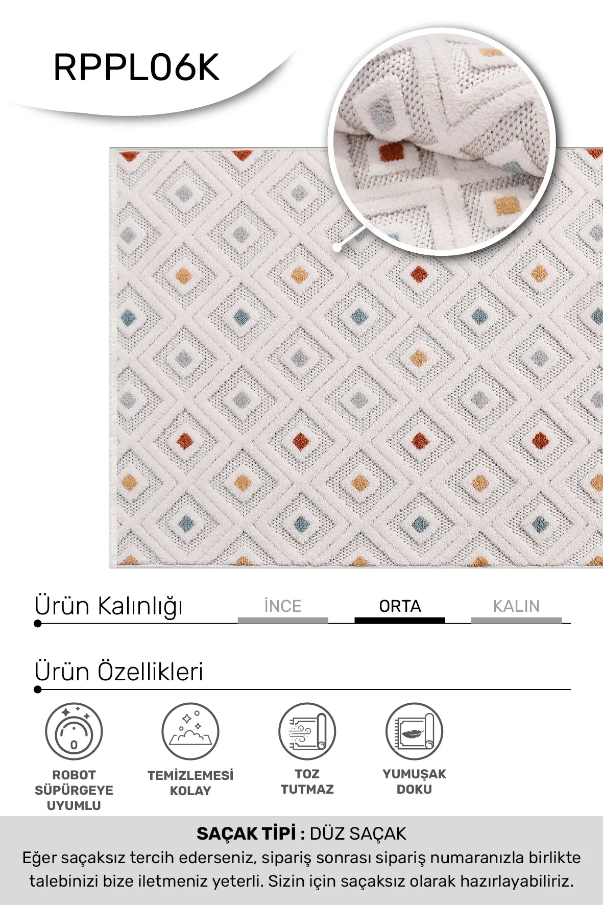 Beyaz turuncu mavi MASAL oturma odası halısı