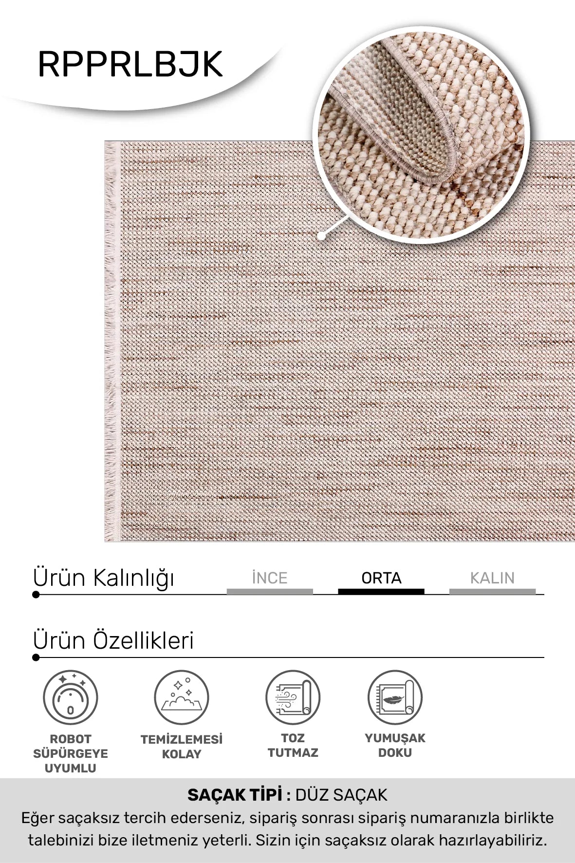 Bej PARLA oturma odası halısı - yakından doku detayı