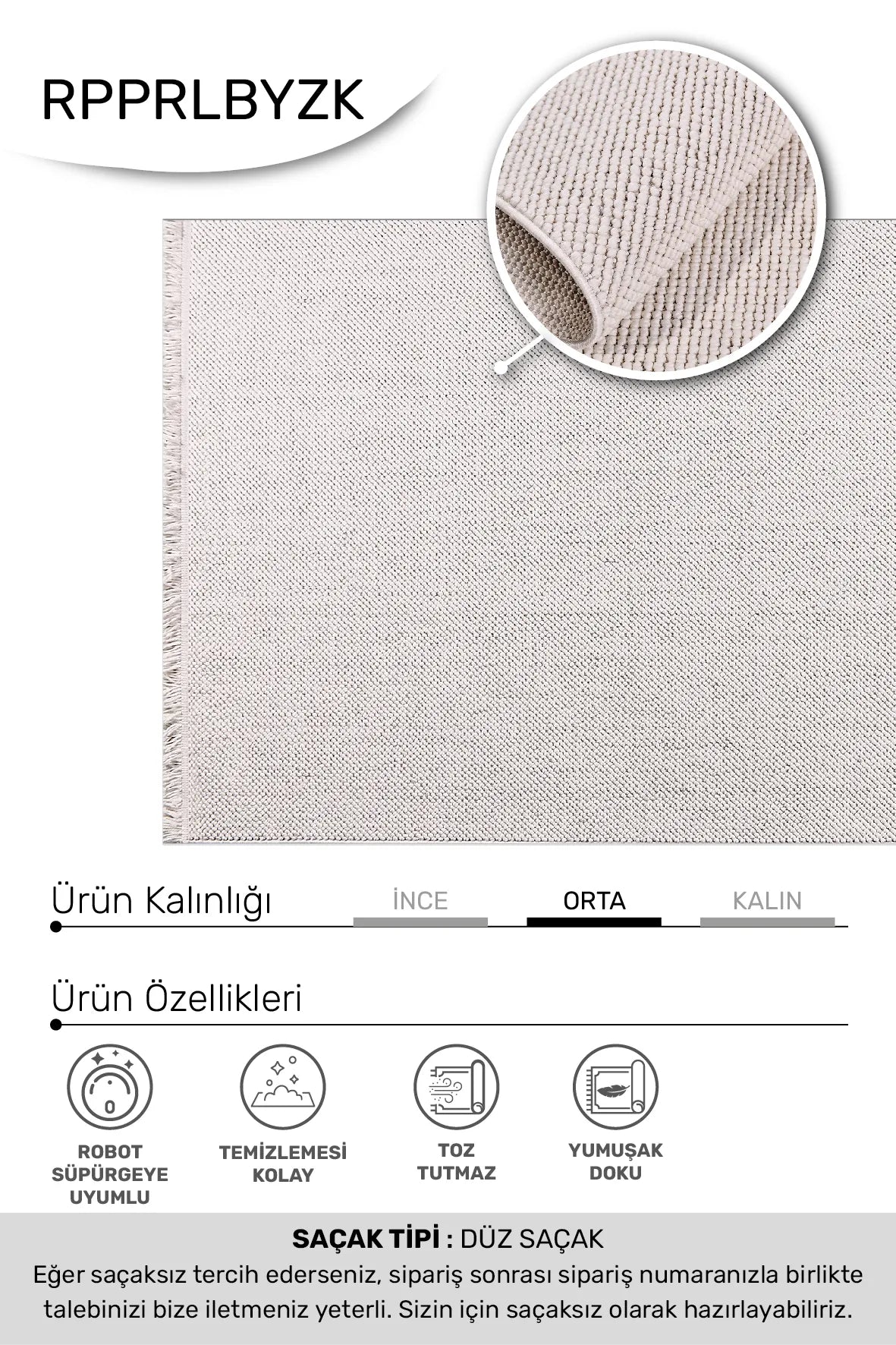 Beyaz PARLA oturma odası halısı
