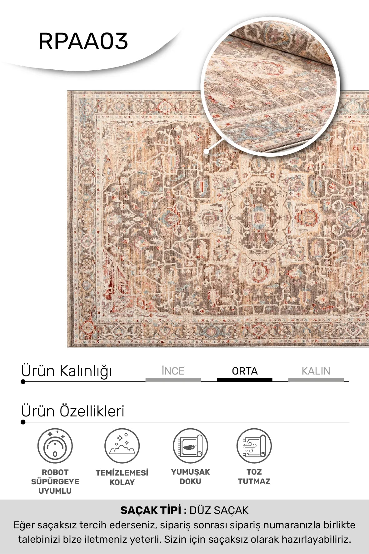 ARMA - -Oturma Odası,Salon- Robot Süpürgeye Uyumlu -Kolay Temizlenebilir
