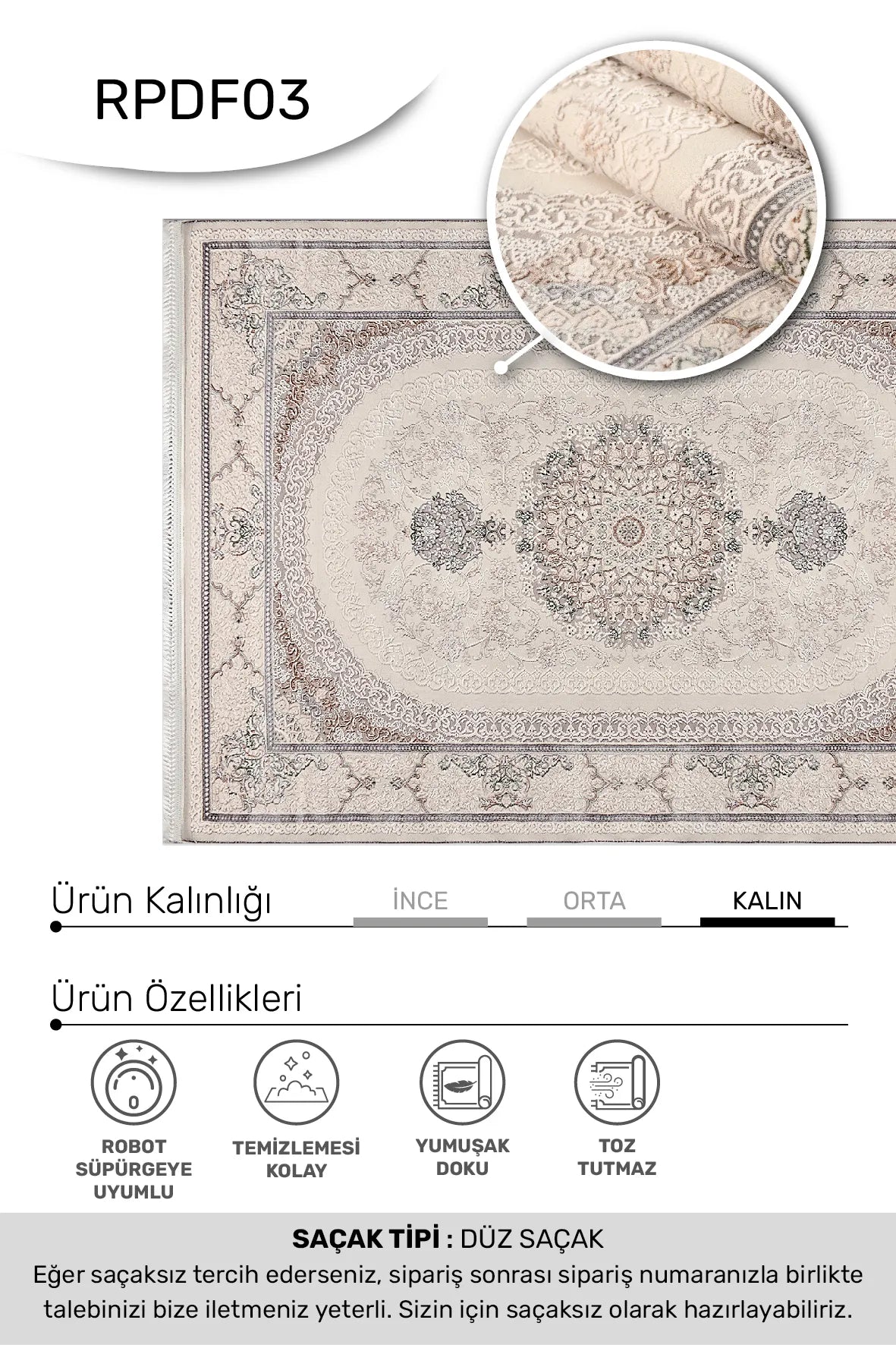 DENİZ - -Oturma Odası,Salon- Robot Süpürgeye Uyumlu -Kolay Temizlenebilir