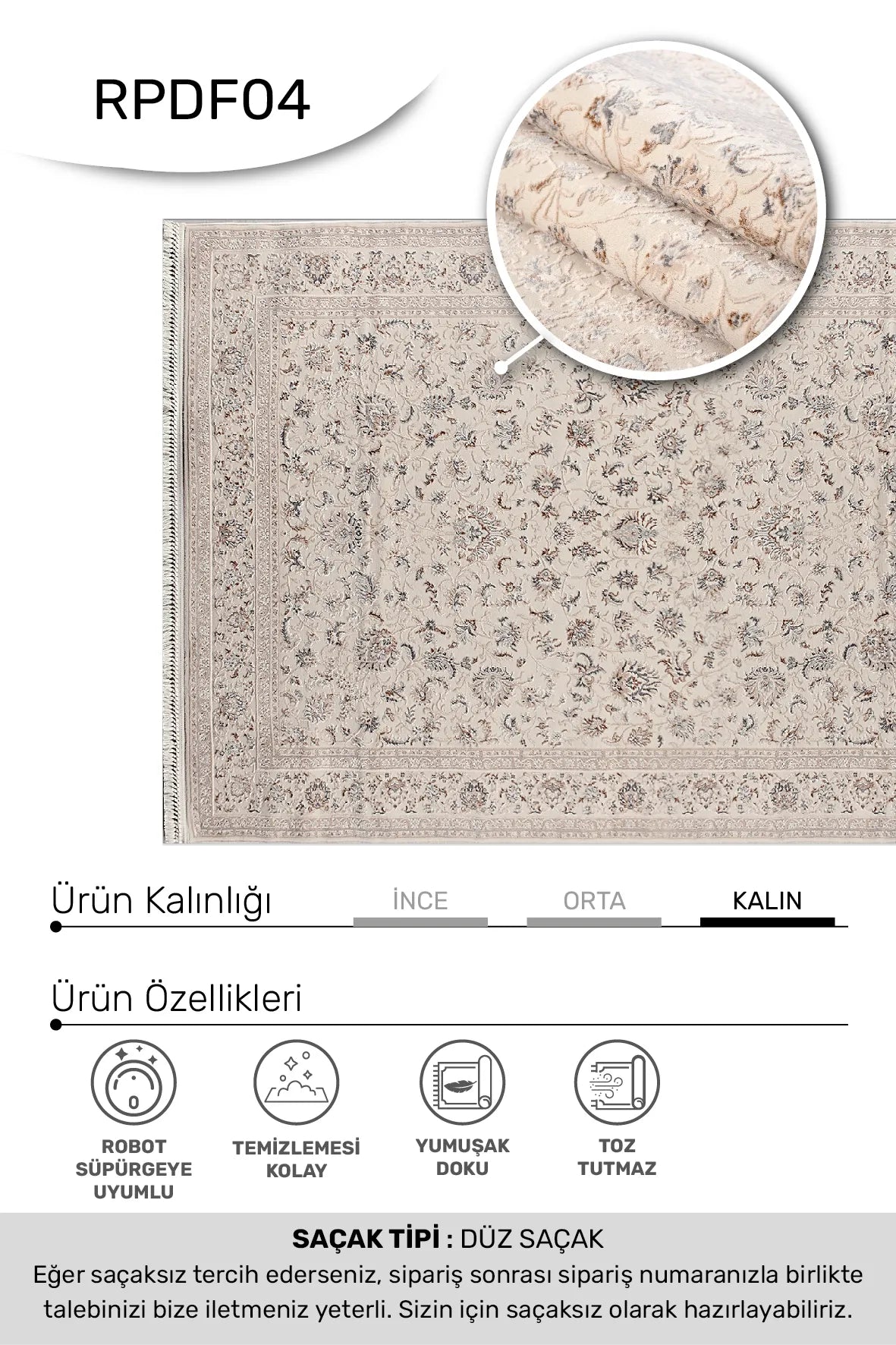DENİZ - -Oturma Odası,Salon- Robot Süpürgeye Uyumlu -Kolay Temizlenebilir