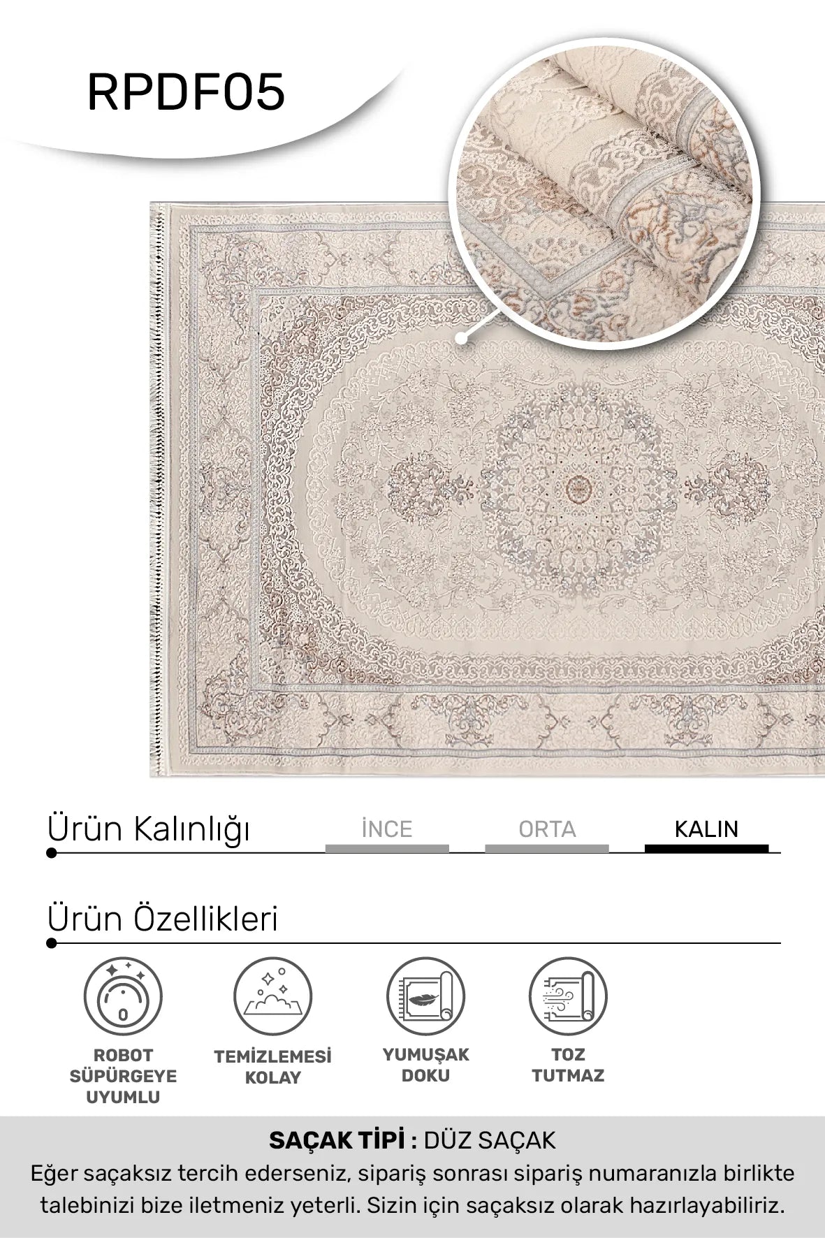 DENİZ - -Oturma Odası,Salon- Robot Süpürgeye Uyumlu -Kolay Temizlenebilir