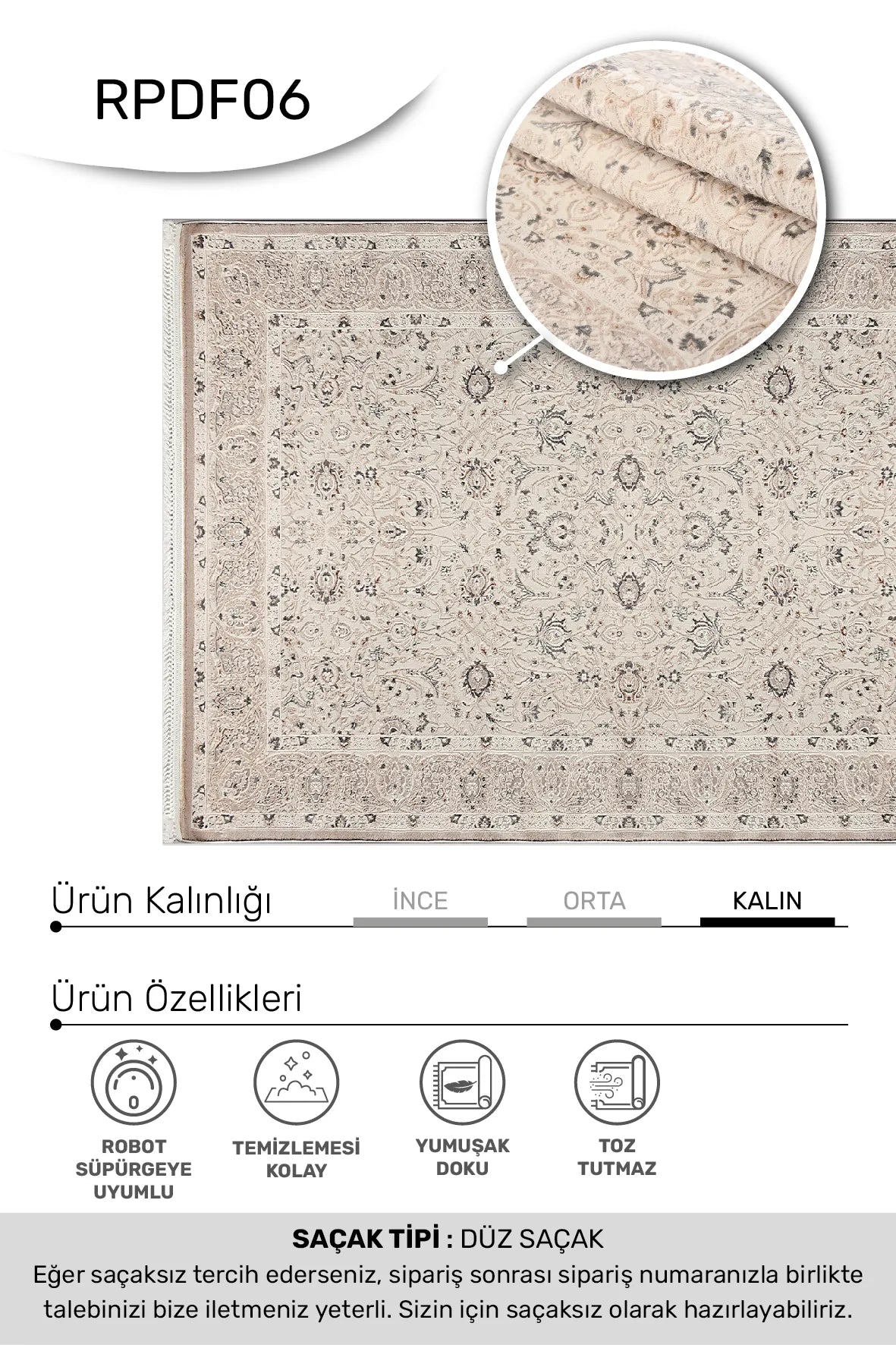 DENİZ - -Oturma Odası,Salon- Robot Süpürgeye Uyumlu -Kolay Temizlenebilir