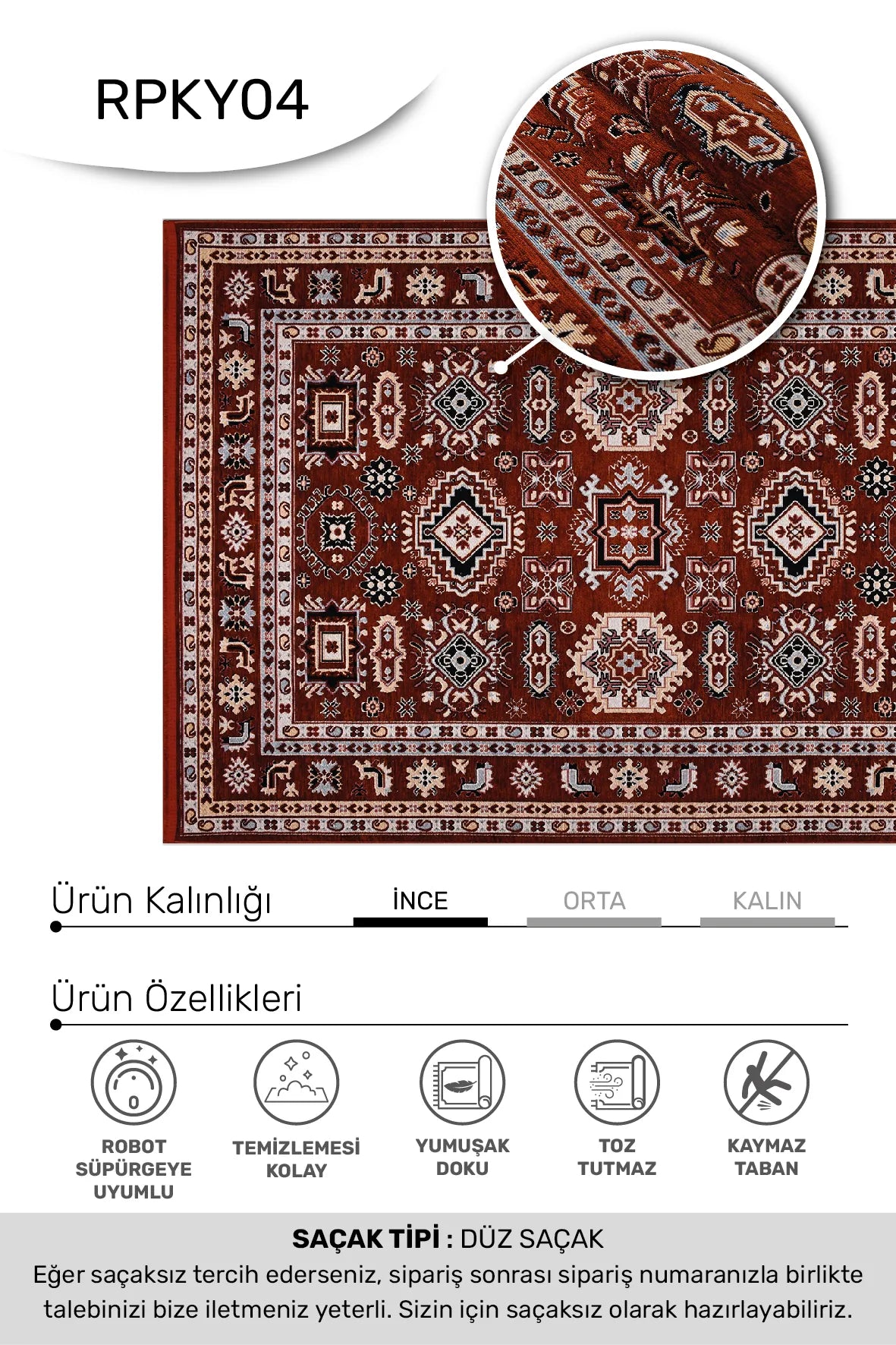 KUZEY - -Oturma Odası,Salon- Robot Süpürgeye Uyumlu -Kaymaz Taban - Kolay Temizlenebilir