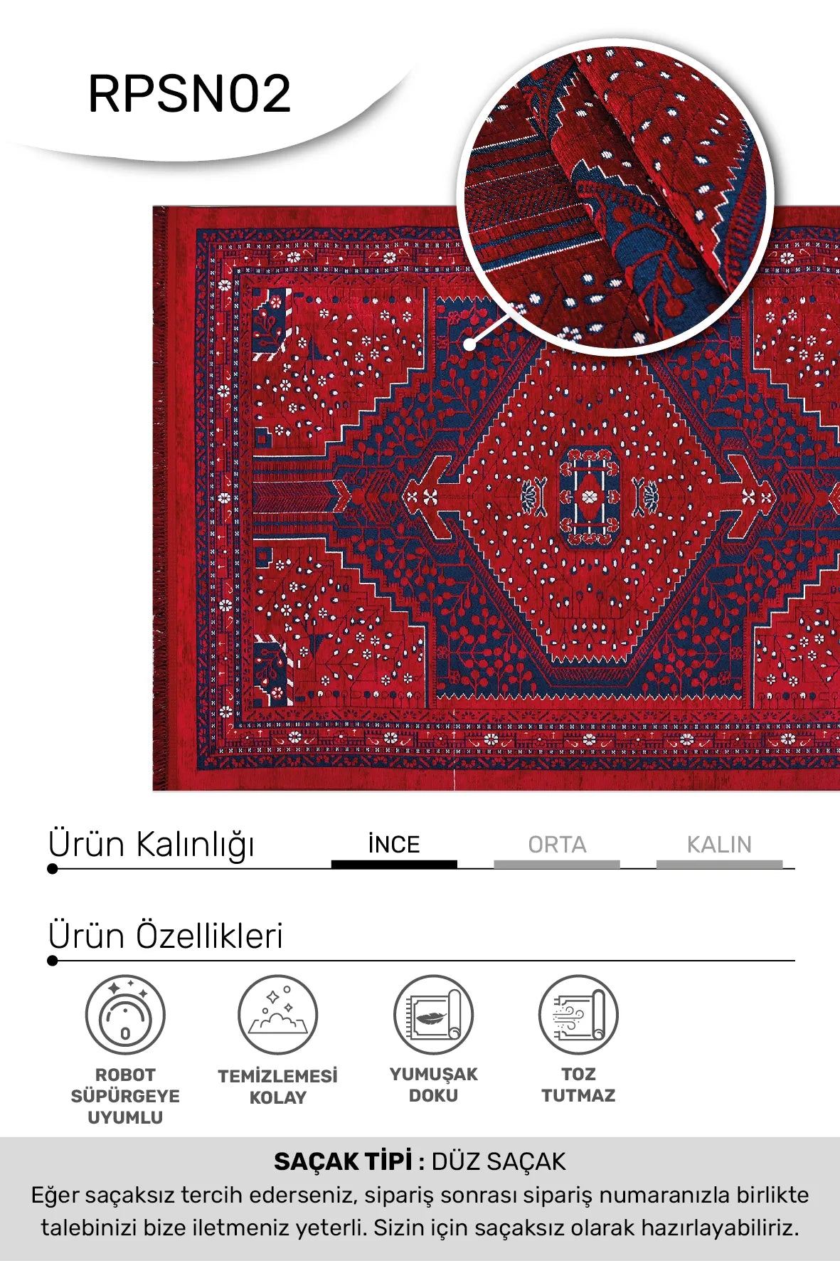 SİNA - -Oturma Odası,Salon- Robot Süpürgeye Uyumlu -Kolay Temizlenebilir