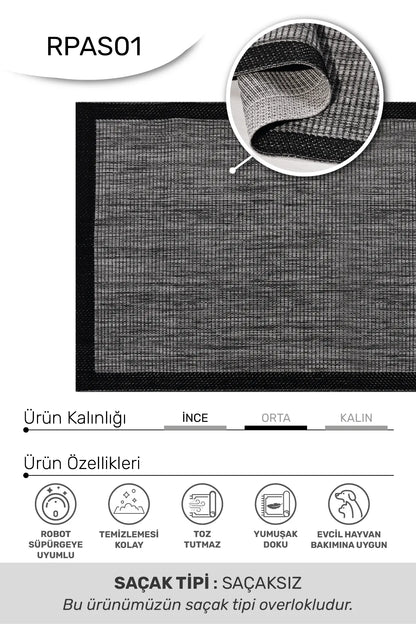 ADORA -Gri / Siyah -Mutfak,Oturma Odası,Salon- Robot Süpürgeye Uyumlu -Kolay Temizlenebilir