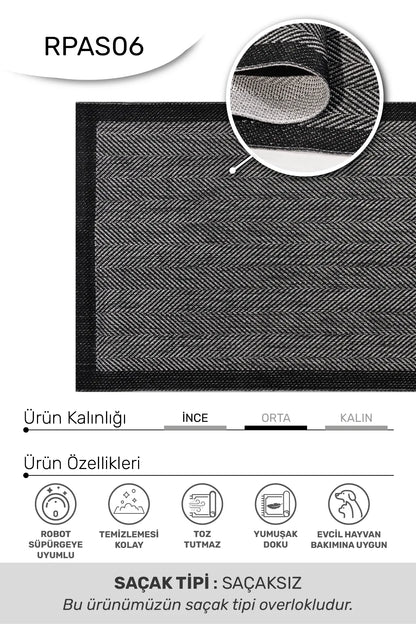 ADORA -Gri / Siyah -Mutfak,Oturma Odası,Salon- Robot Süpürgeye Uyumlu -Kolay Temizlenebilir