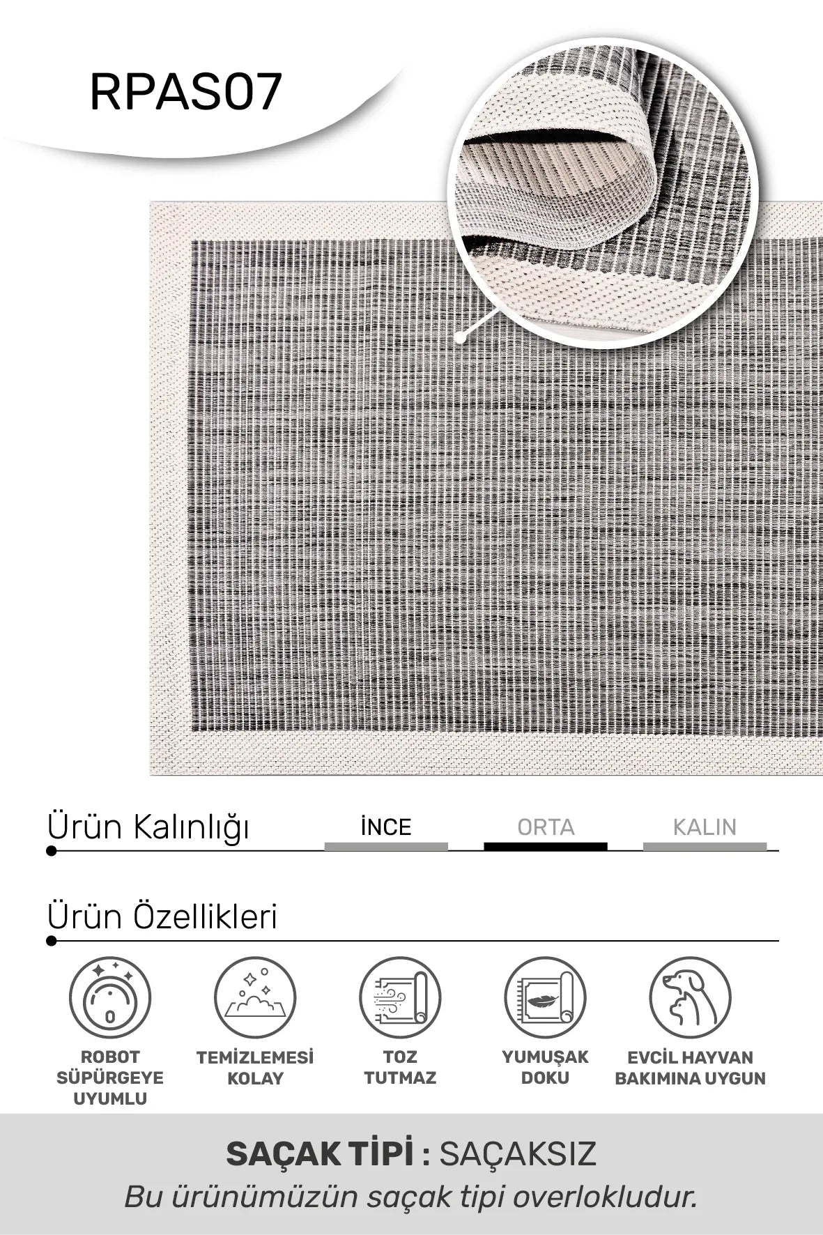 ADORA -Gri / Ekru-Mutfak,Oturma Odası,Salon- Robot Süpürgeye Uyumlu -Kolay Temizlenebilir